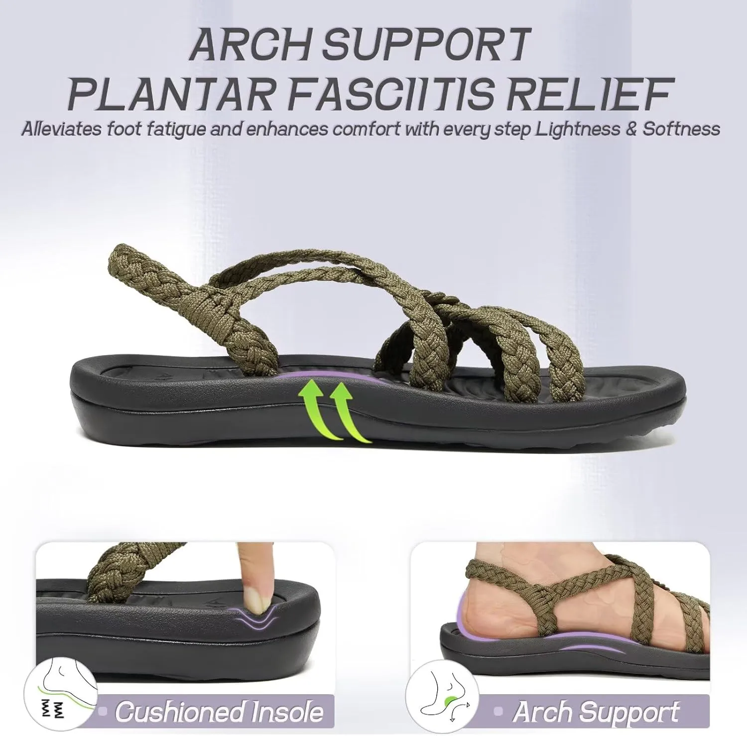 MEGNYA Women's Comfortable Walking Sandals with Arch Support, Athletic Hiking Sandals with Handmade Straps, Outdoor Soft Water Sandals for Beach Poolside Travel Camping