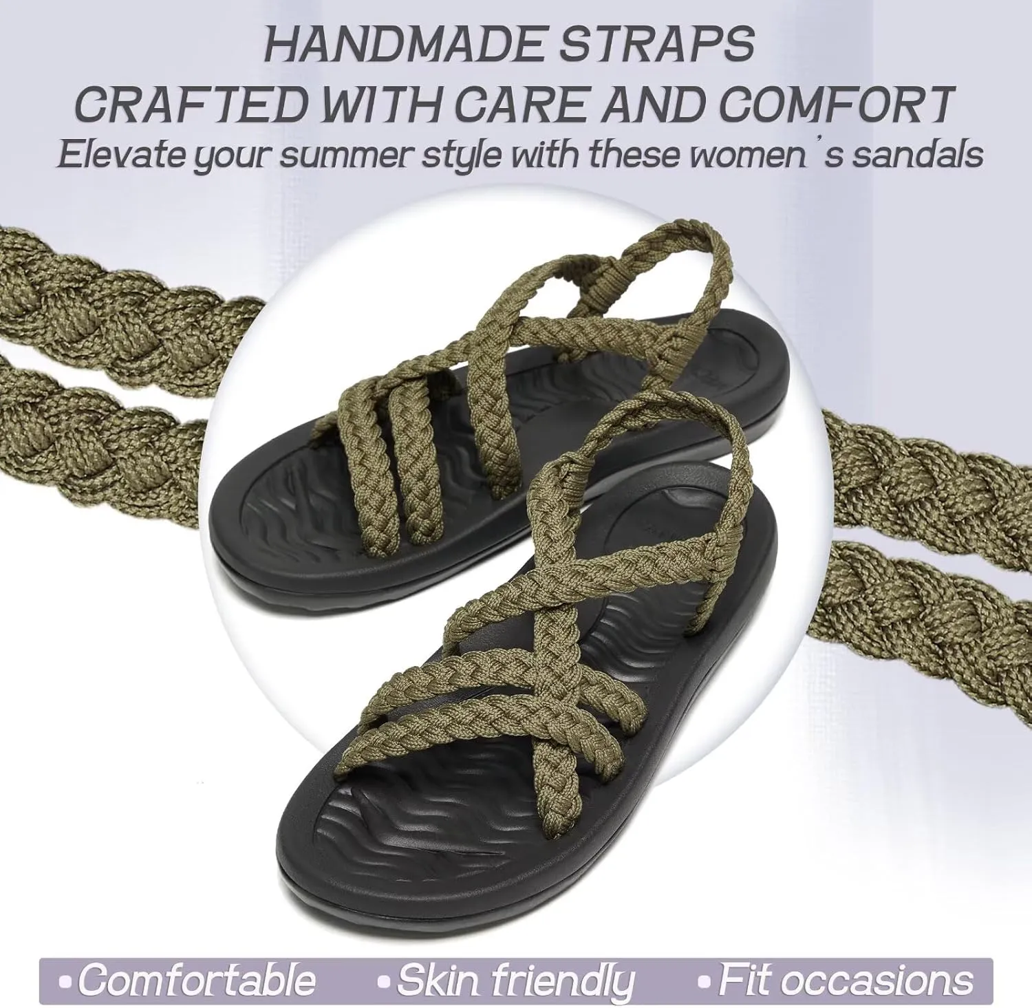 MEGNYA Women's Comfortable Walking Sandals with Arch Support, Athletic Hiking Sandals with Handmade Straps, Outdoor Soft Water Sandals for Beach Poolside Travel Camping