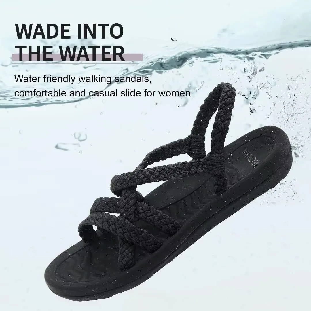 MEGNYA Women's Comfortable Walking Sandals with Arch Support, Athletic Hiking Sandals with Handmade Straps, Outdoor Soft Water Sandals for Beach Poolside Travel Camping