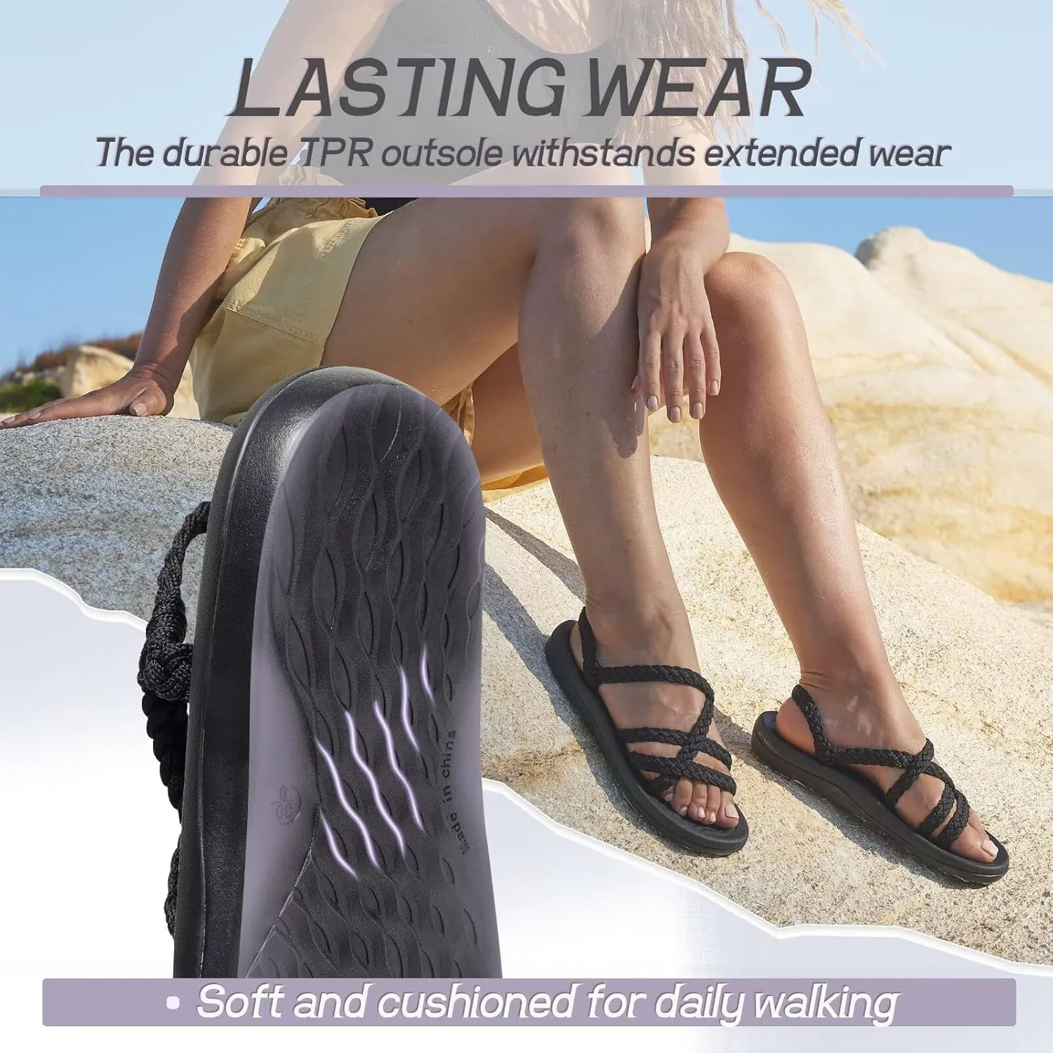 MEGNYA Women's Comfortable Walking Sandals with Arch Support, Athletic Hiking Sandals with Handmade Straps, Outdoor Soft Water Sandals for Beach Poolside Travel Camping