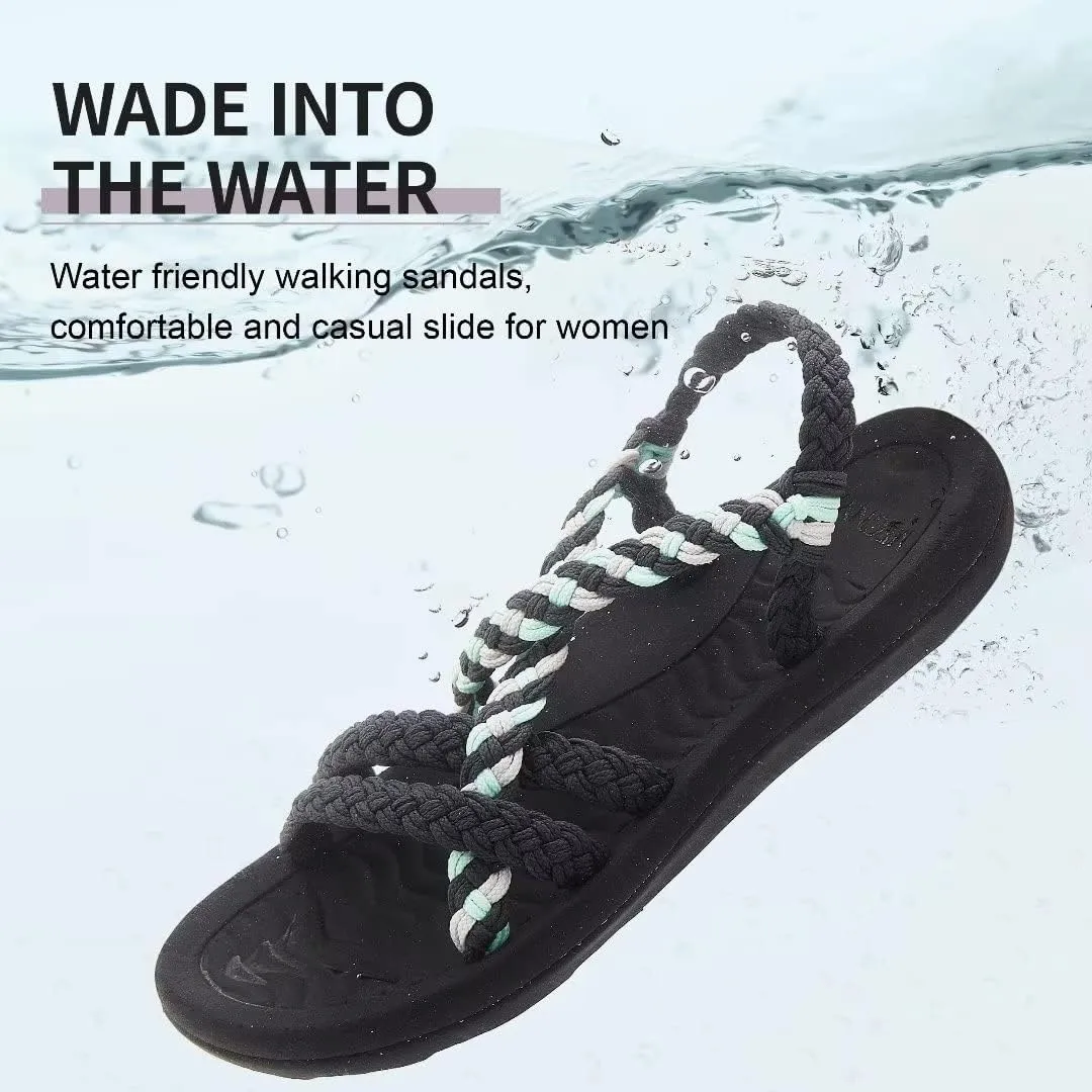 MEGNYA Women's Comfortable Walking Sandals with Arch Support, Athletic Hiking Sandals with Handmade Straps, Outdoor Soft Water Sandals for Beach Poolside Travel Camping