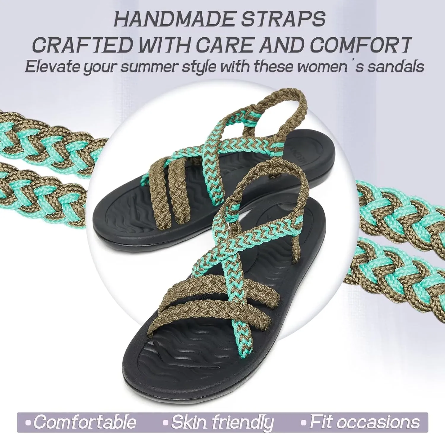 MEGNYA Women's Comfortable Walking Sandals with Arch Support, Athletic Hiking Sandals with Handmade Straps, Outdoor Soft Water Sandals for Beach Poolside Travel Camping