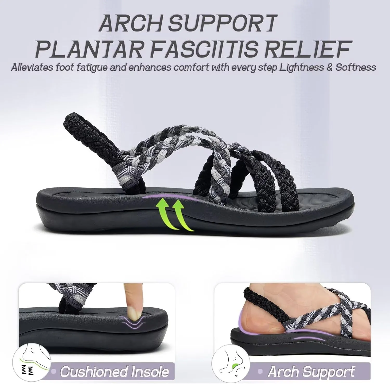MEGNYA Women's Comfortable Walking Sandals with Arch Support, Athletic Hiking Sandals with Handmade Straps, Outdoor Soft Water Sandals for Beach Poolside Travel Camping