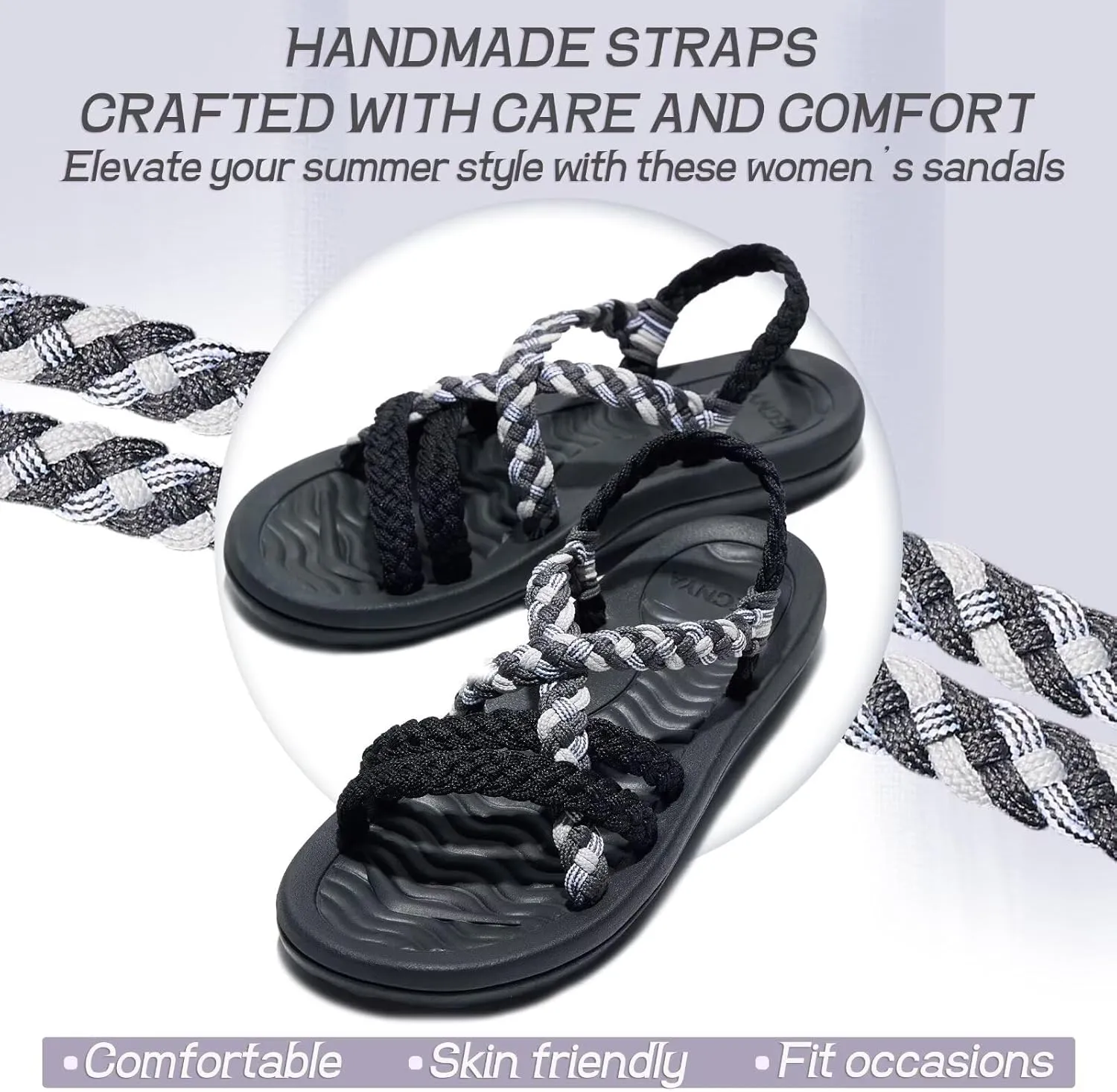 MEGNYA Women's Comfortable Walking Sandals with Arch Support, Athletic Hiking Sandals with Handmade Straps, Outdoor Soft Water Sandals for Beach Poolside Travel Camping
