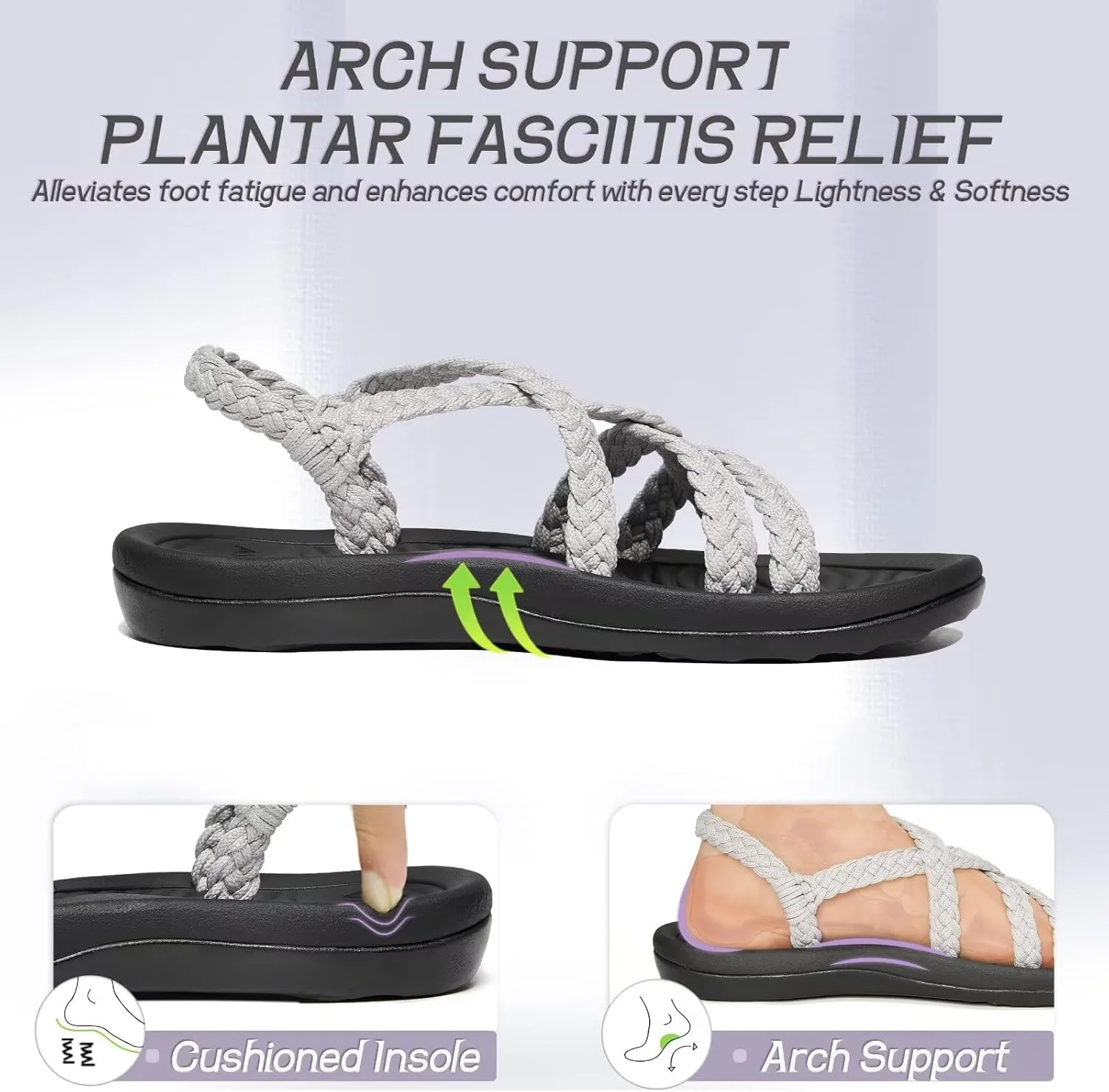 MEGNYA Women's Comfortable Walking Sandals with Arch Support, Athletic Hiking Sandals with Handmade Straps, Outdoor Soft Water Sandals for Beach Poolside Travel Camping