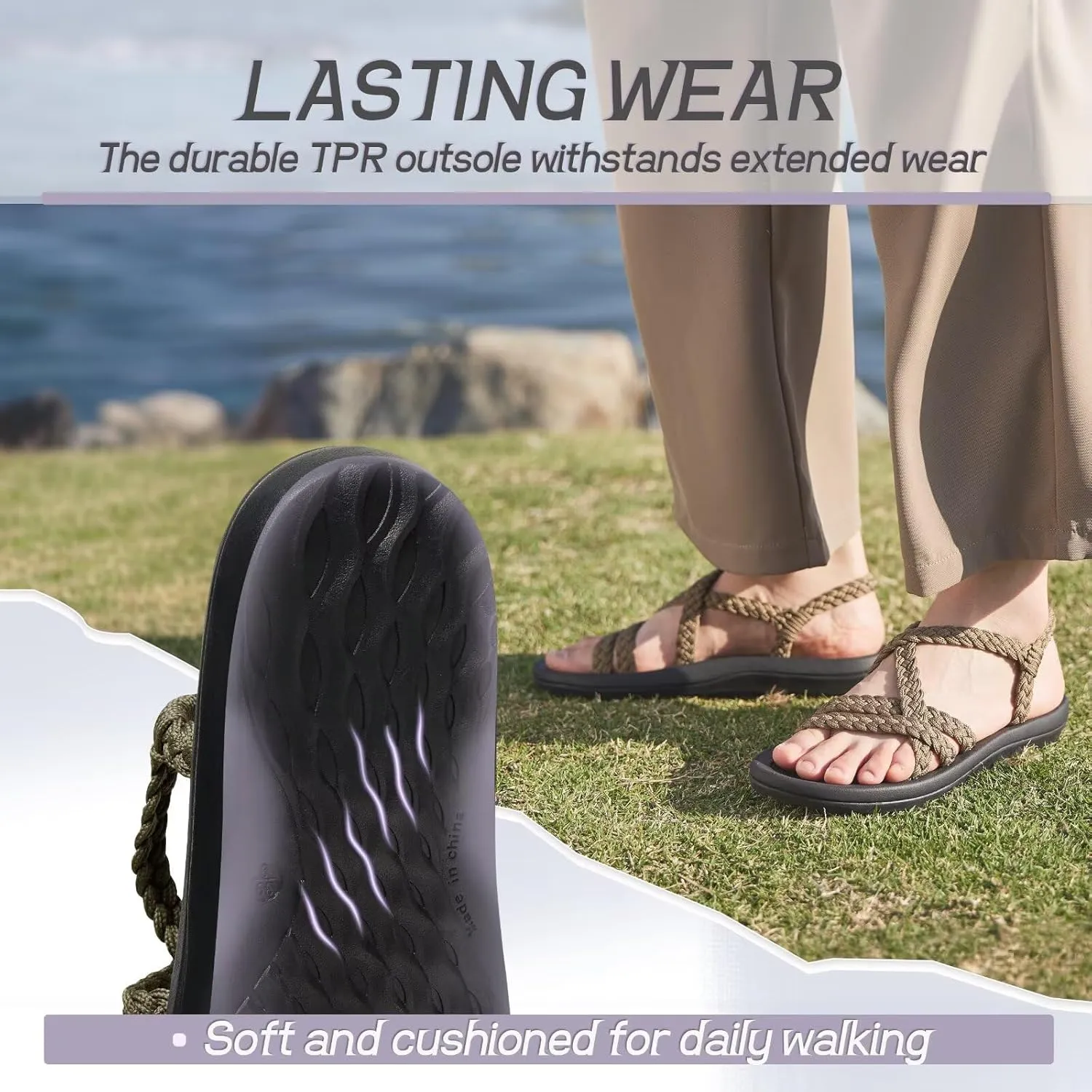 MEGNYA Women's Comfortable Walking Sandals with Arch Support, Athletic Hiking Sandals with Handmade Straps, Outdoor Soft Water Sandals for Beach Poolside Travel Camping