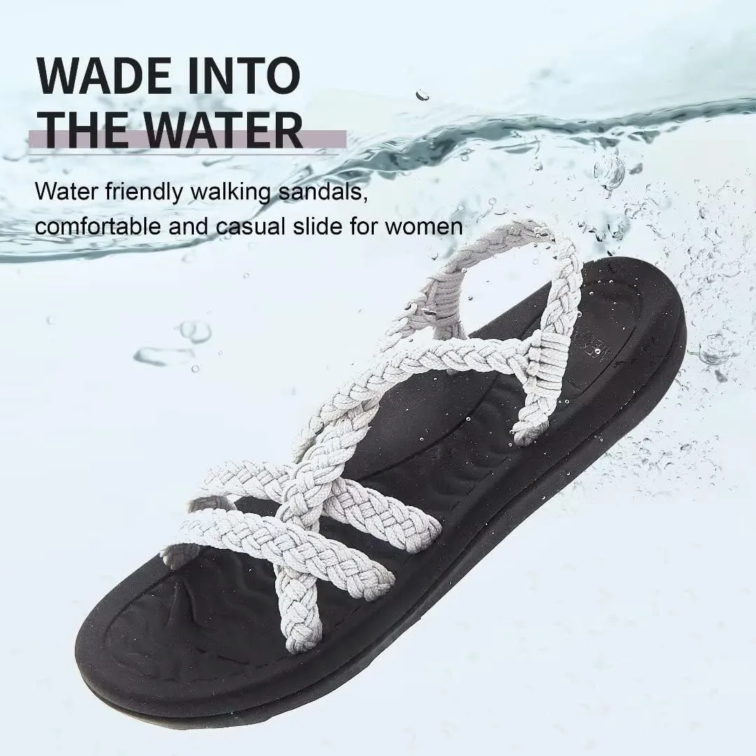 MEGNYA Women's Comfortable Walking Sandals with Arch Support, Athletic Hiking Sandals with Handmade Straps, Outdoor Soft Water Sandals for Beach Poolside Travel Camping