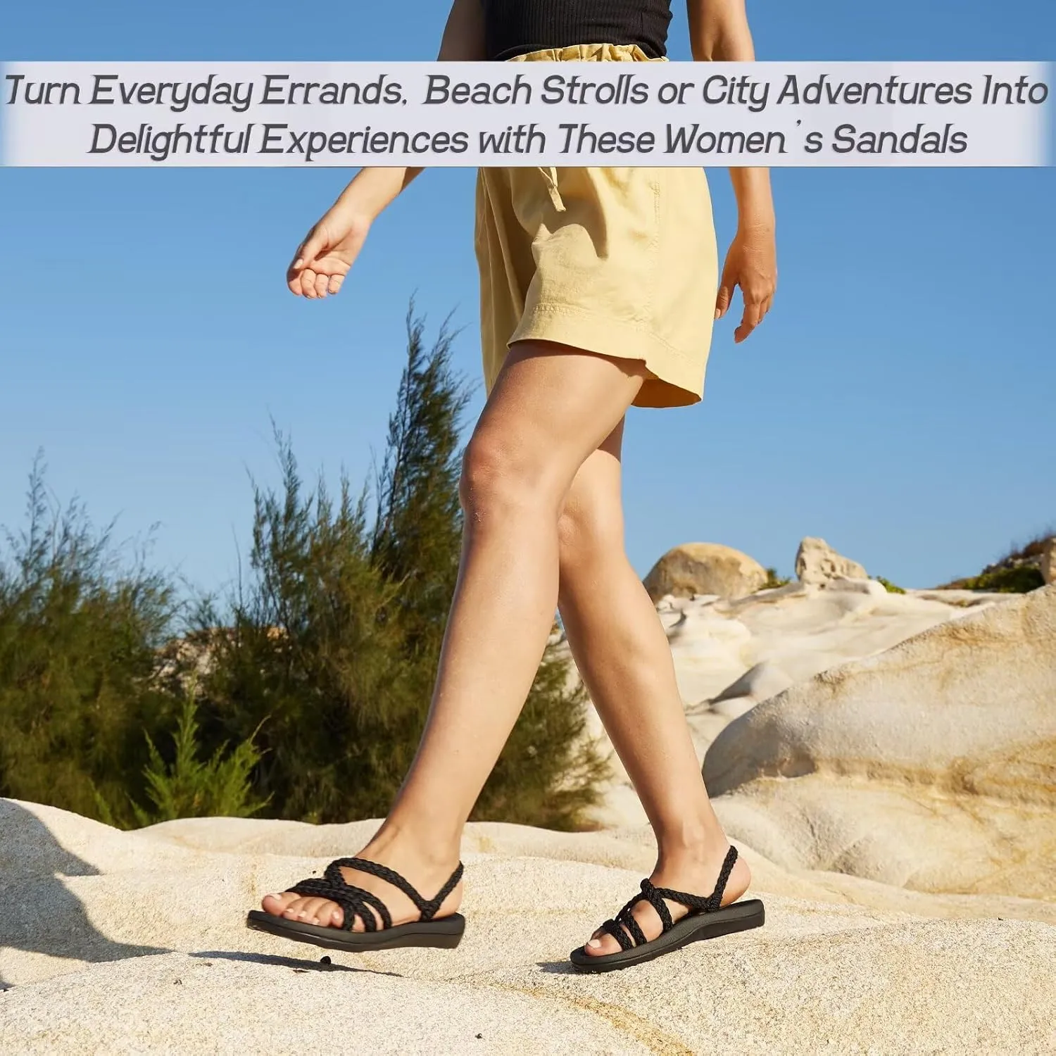 MEGNYA Women's Comfortable Walking Sandals with Arch Support, Athletic Hiking Sandals with Handmade Straps, Outdoor Soft Water Sandals for Beach Poolside Travel Camping