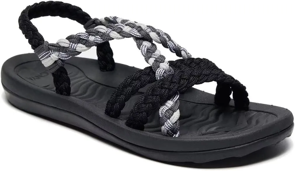 MEGNYA Women's Comfortable Walking Sandals with Arch Support, Athletic Hiking Sandals with Handmade Straps, Outdoor Soft Water Sandals for Beach Poolside Travel Camping