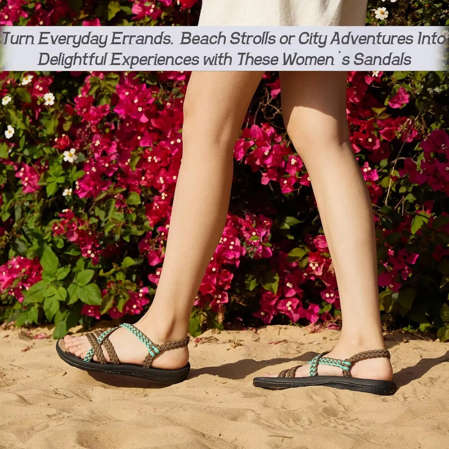 MEGNYA Women's Comfortable Walking Sandals with Arch Support, Athletic Hiking Sandals with Handmade Straps, Outdoor Soft Water Sandals for Beach Poolside Travel Camping