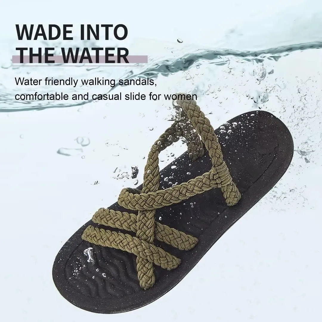 MEGNYA Women's Comfortable Walking Sandals with Arch Support, Athletic Hiking Sandals with Handmade Straps, Outdoor Soft Water Sandals for Beach Poolside Travel Camping