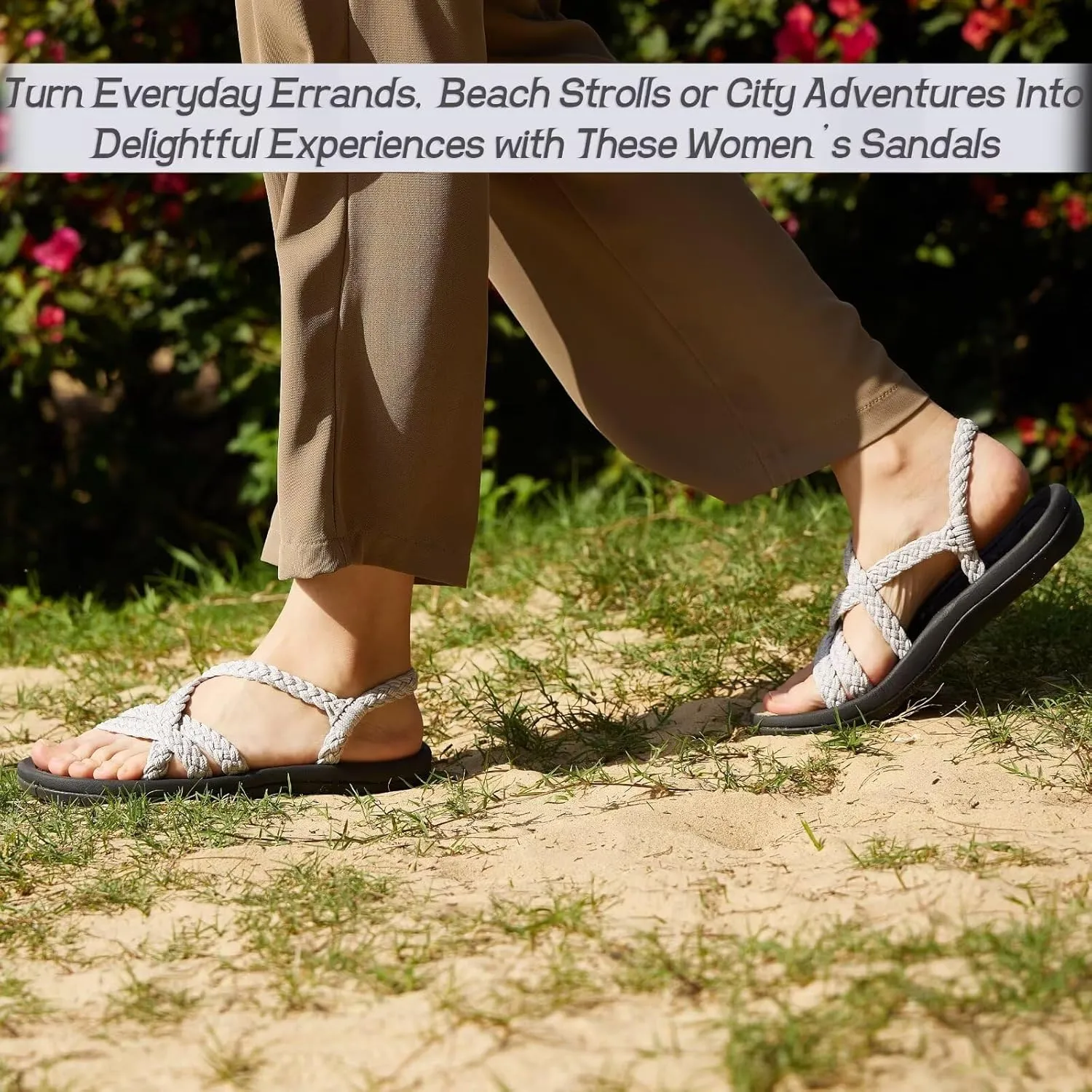MEGNYA Women's Comfortable Walking Sandals with Arch Support, Athletic Hiking Sandals with Handmade Straps, Outdoor Soft Water Sandals for Beach Poolside Travel Camping