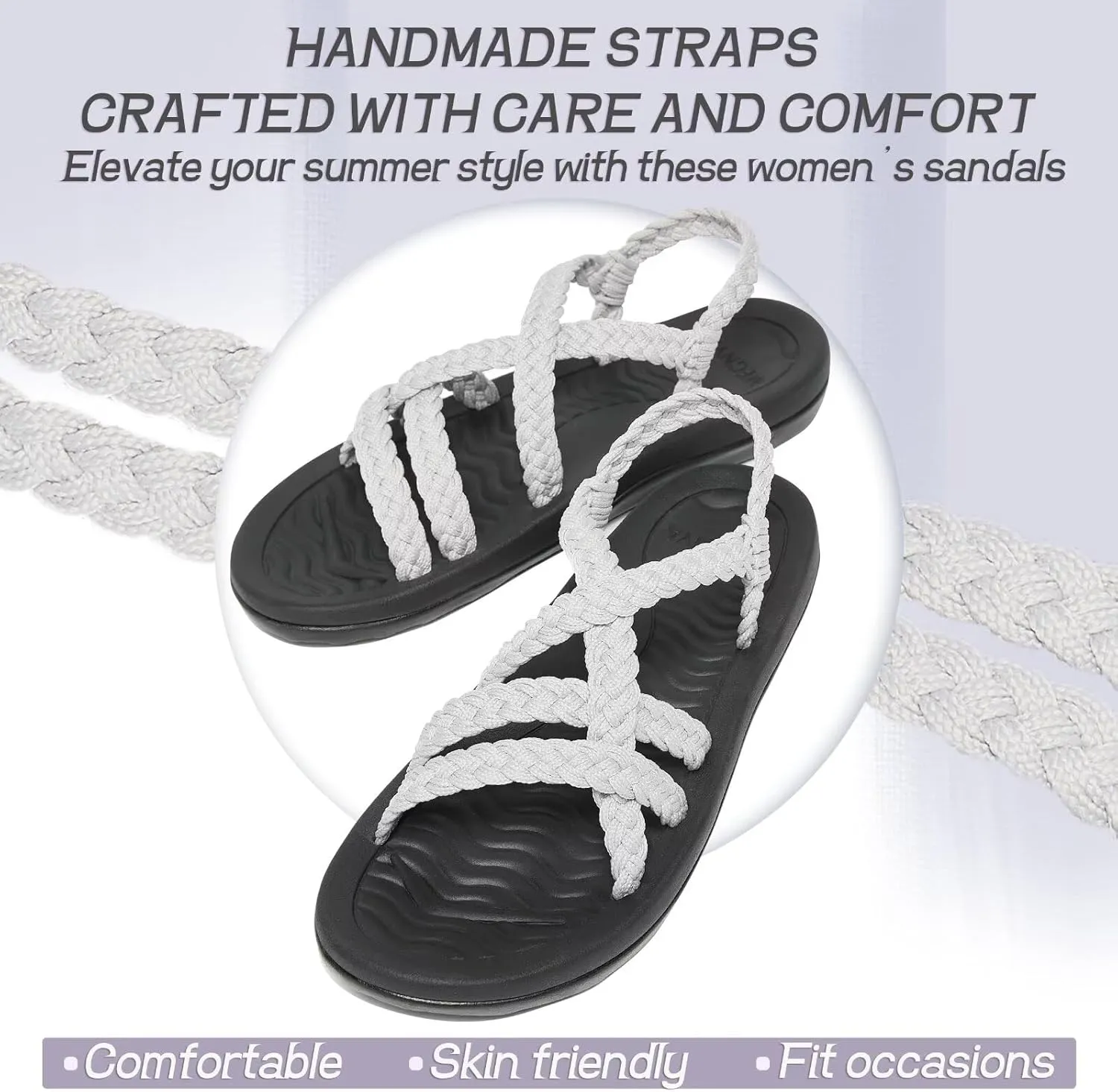MEGNYA Women's Comfortable Walking Sandals with Arch Support, Athletic Hiking Sandals with Handmade Straps, Outdoor Soft Water Sandals for Beach Poolside Travel Camping