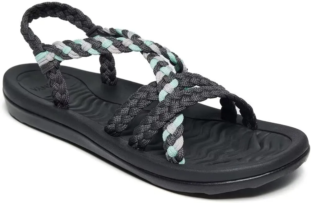 MEGNYA Women's Comfortable Walking Sandals with Arch Support, Athletic Hiking Sandals with Handmade Straps, Outdoor Soft Water Sandals for Beach Poolside Travel Camping