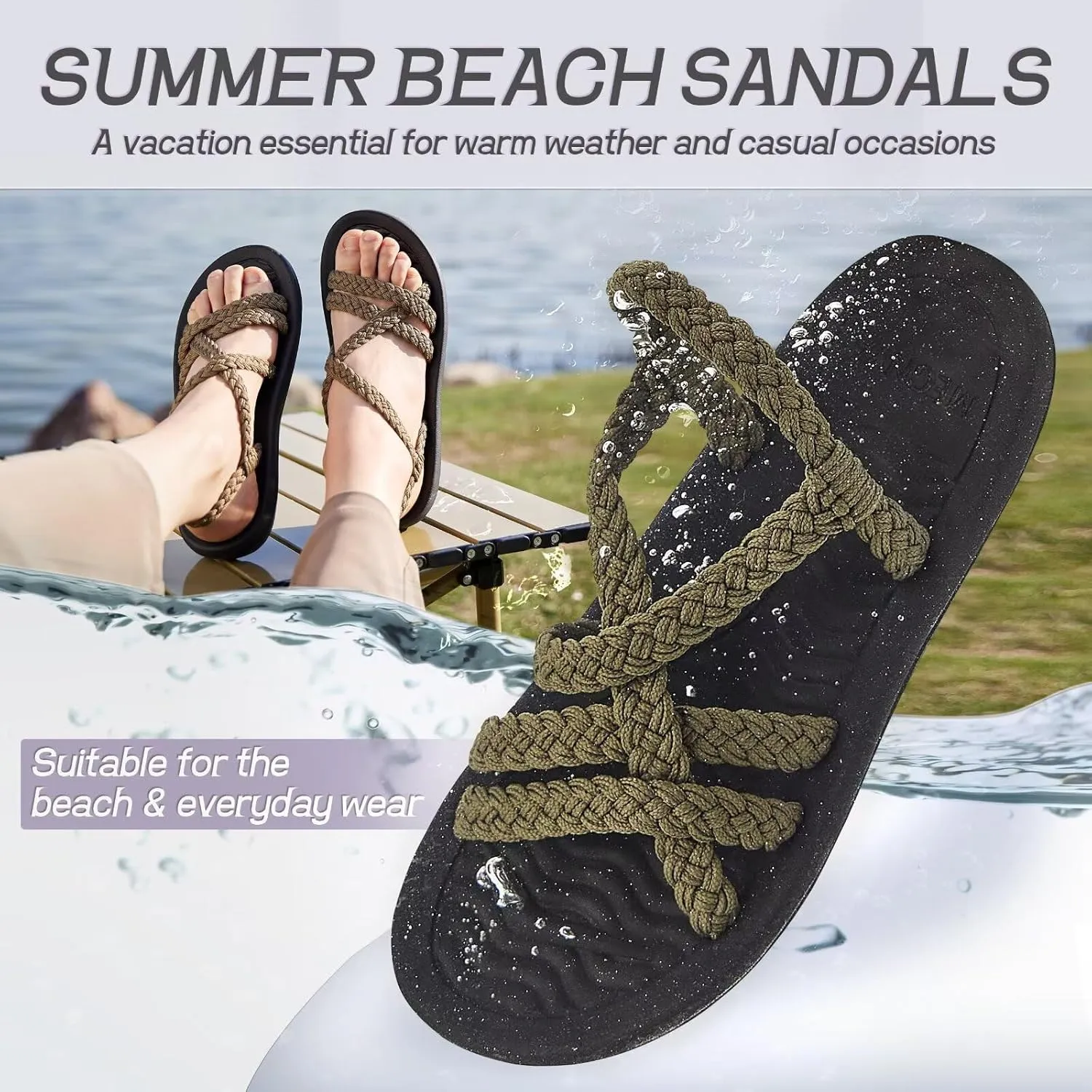 MEGNYA Women's Comfortable Walking Sandals with Arch Support, Athletic Hiking Sandals with Handmade Straps, Outdoor Soft Water Sandals for Beach Poolside Travel Camping