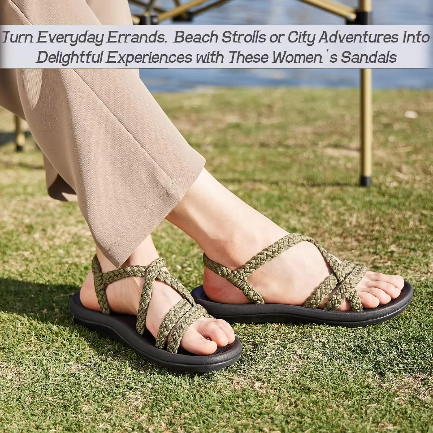 MEGNYA Women's Comfortable Walking Sandals with Arch Support, Athletic Hiking Sandals with Handmade Straps, Outdoor Soft Water Sandals for Beach Poolside Travel Camping