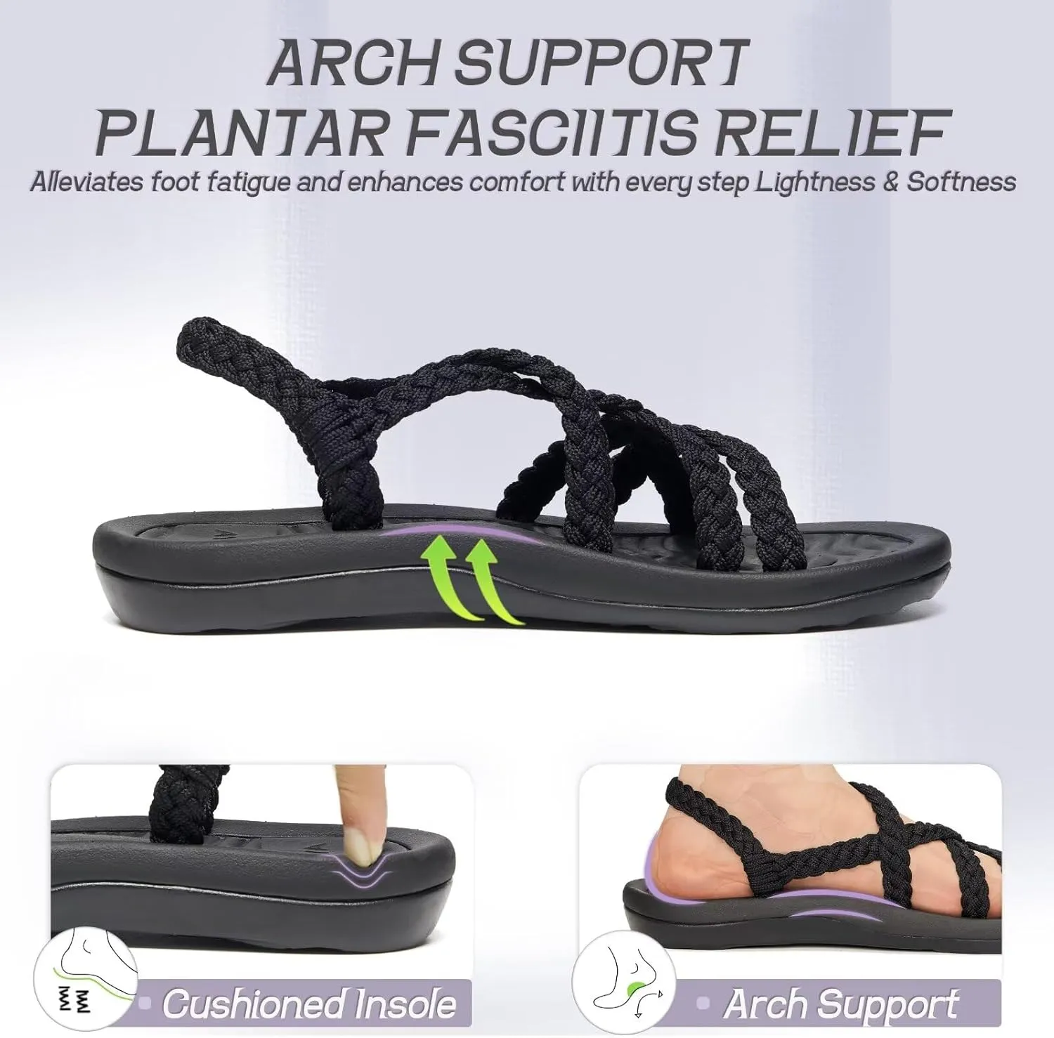 MEGNYA Women's Comfortable Walking Sandals with Arch Support, Athletic Hiking Sandals with Handmade Straps, Outdoor Soft Water Sandals for Beach Poolside Travel Camping