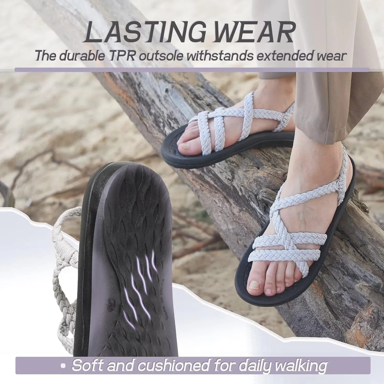 MEGNYA Women's Comfortable Walking Sandals with Arch Support, Athletic Hiking Sandals with Handmade Straps, Outdoor Soft Water Sandals for Beach Poolside Travel Camping