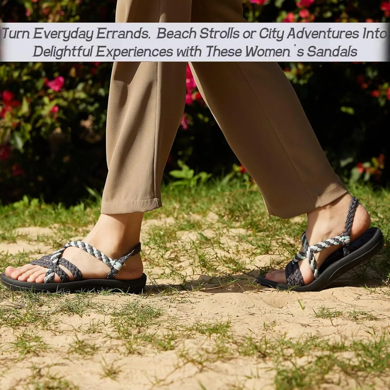 MEGNYA Women's Comfortable Walking Sandals with Arch Support, Athletic Hiking Sandals with Handmade Straps, Outdoor Soft Water Sandals for Beach Poolside Travel Camping