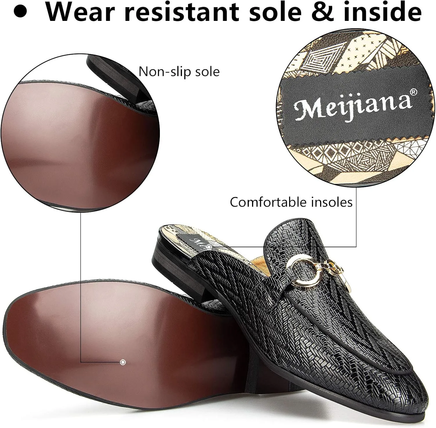 Meijiana Men's Slippers Slip-On Loafers Leather Formal Wear Casual Open Back Sandals