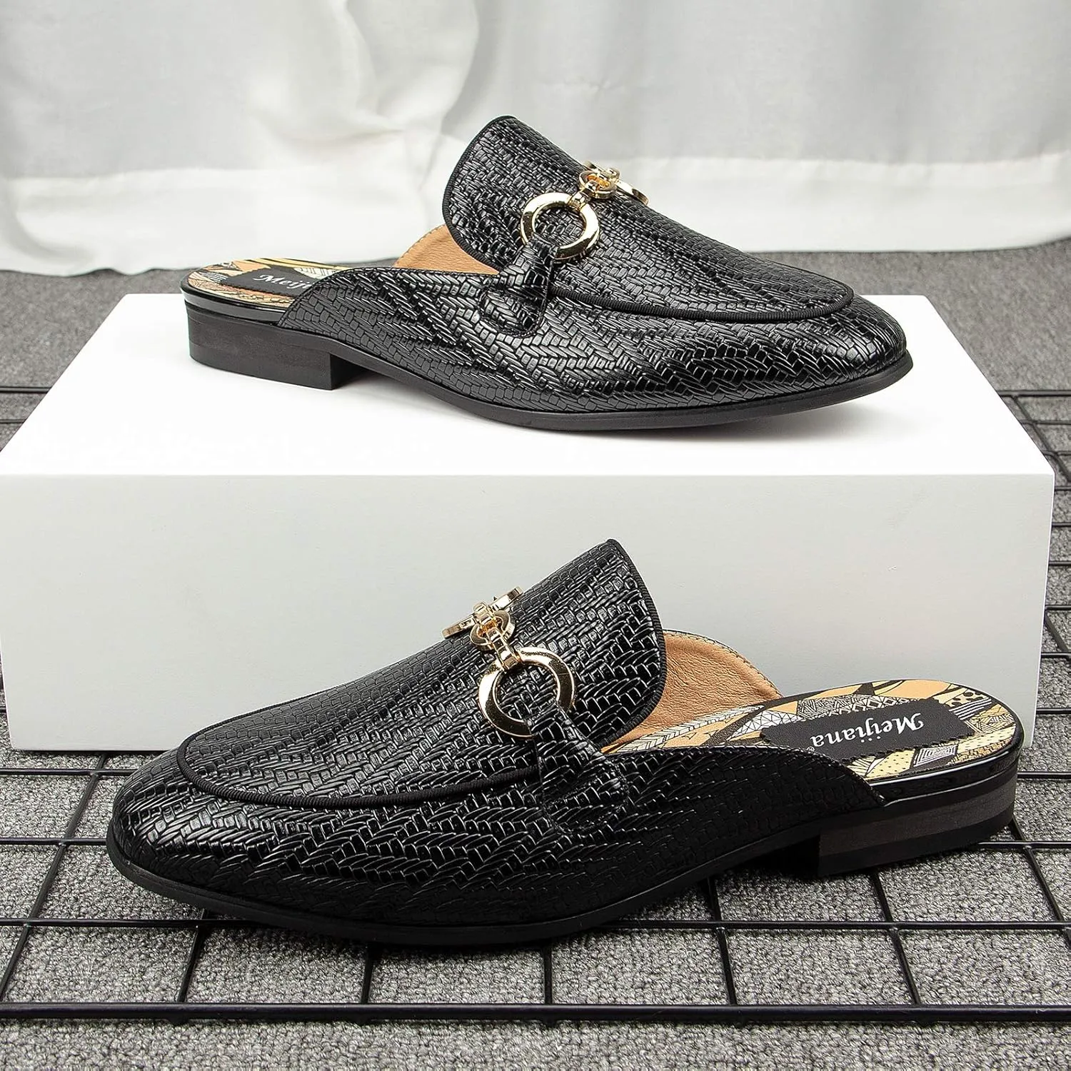 Meijiana Men's Slippers Slip-On Loafers Leather Formal Wear Casual Open Back Sandals