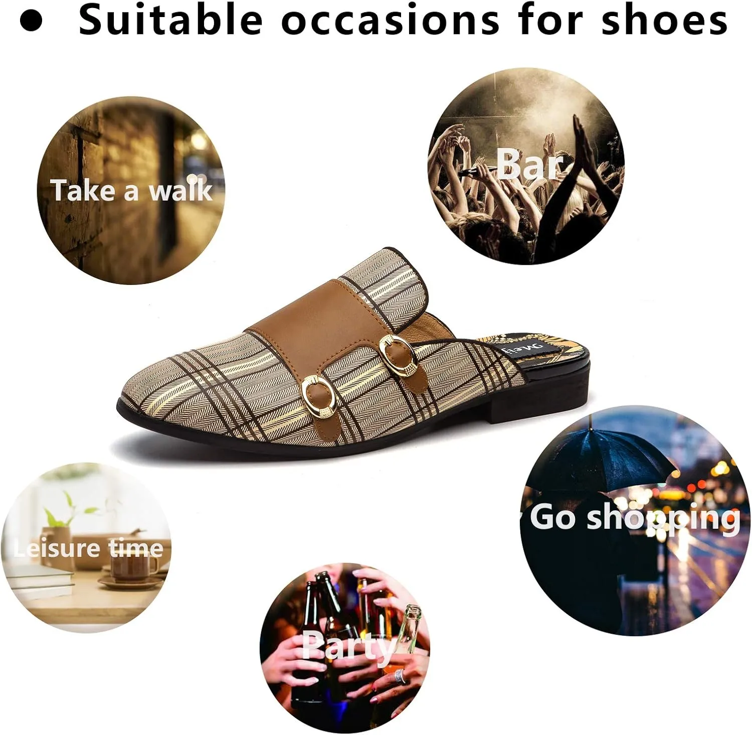Meijiana Men's Slippers Slip-On Loafers Leather Formal Wear Casual Open Back Sandals