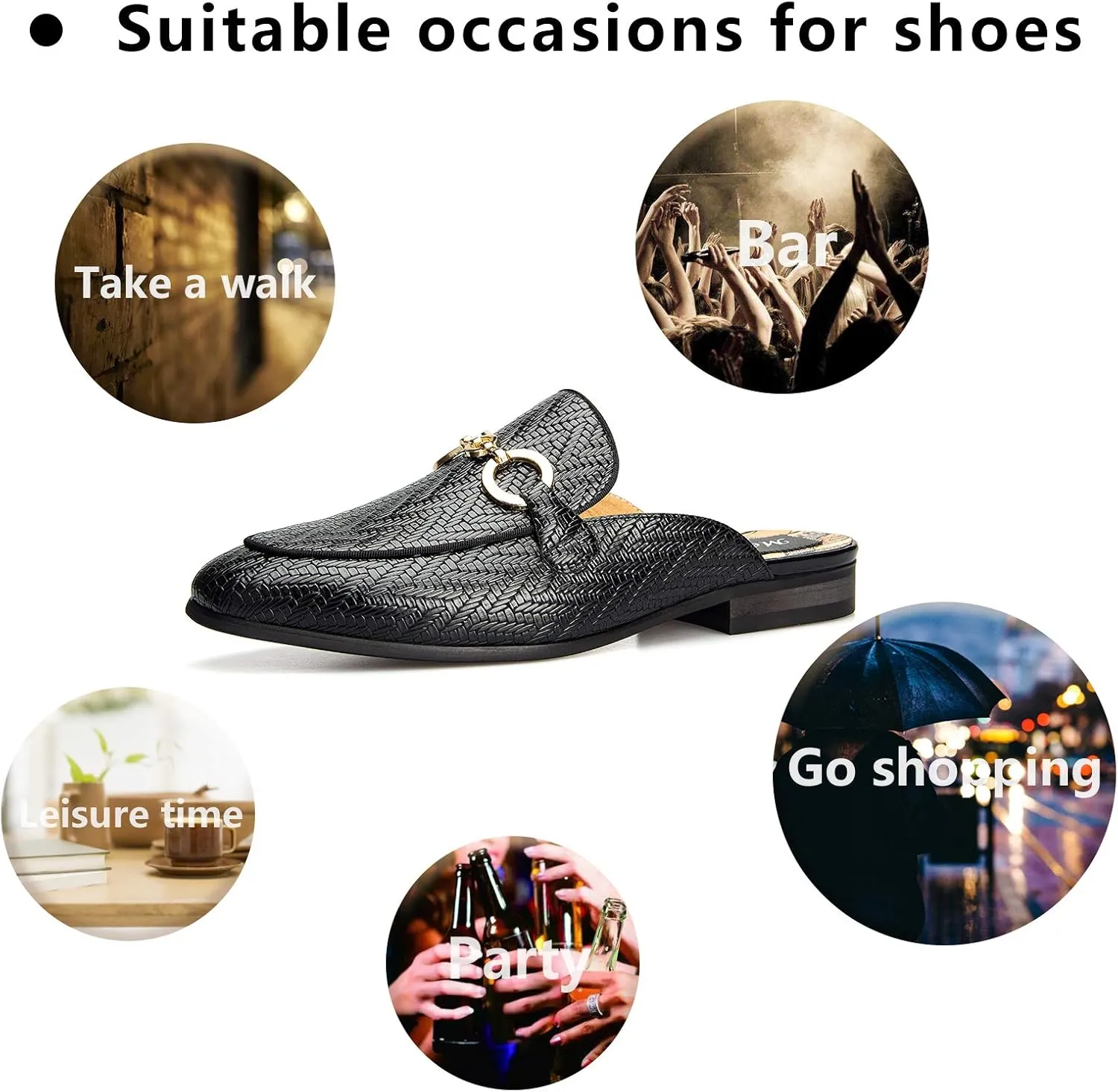 Meijiana Men's Slippers Slip-On Loafers Leather Formal Wear Casual Open Back Sandals