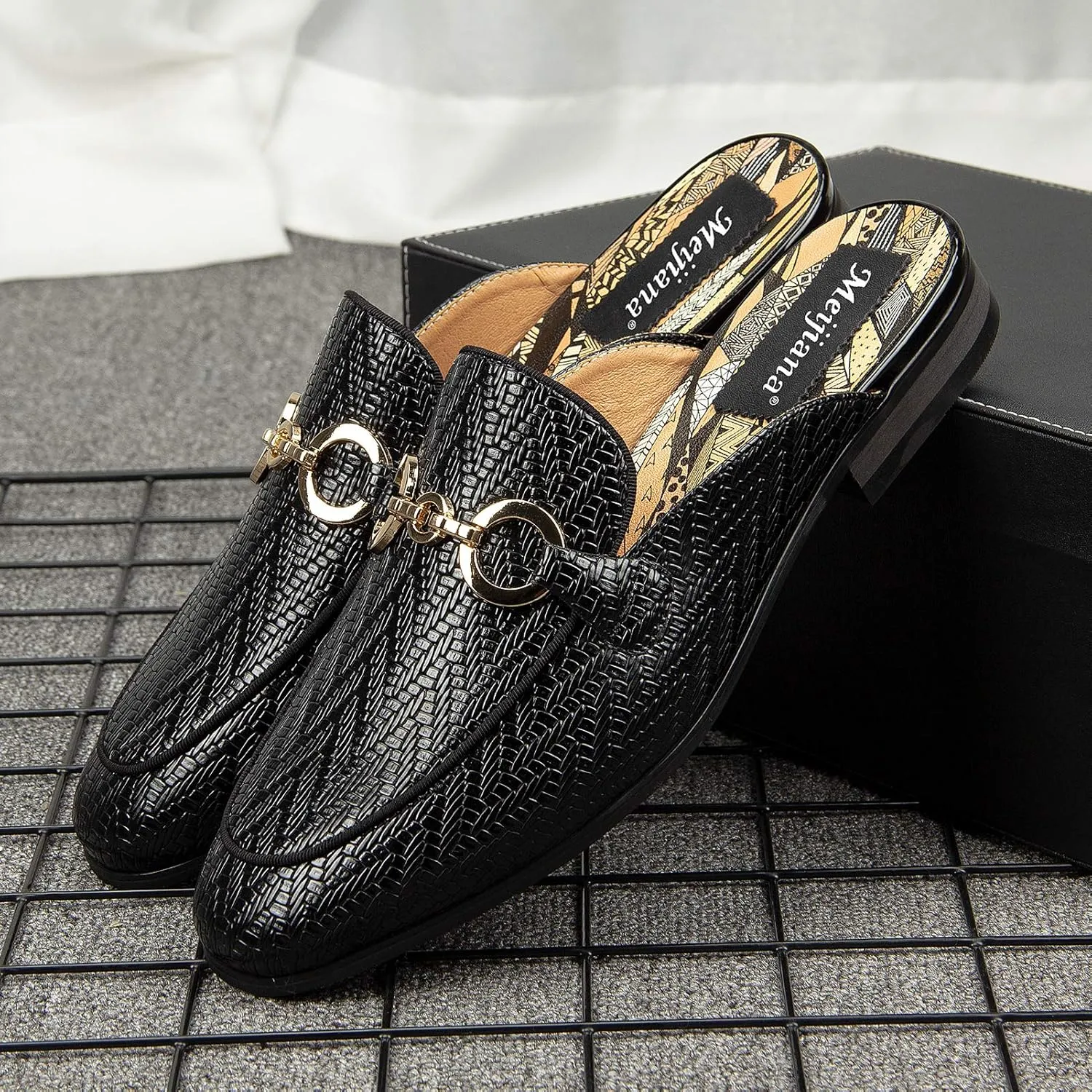 Meijiana Men's Slippers Slip-On Loafers Leather Formal Wear Casual Open Back Sandals