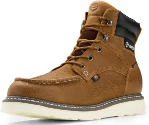 Men 6 Inch Waterproof Soft Toe Work Boots - Moc Toe,Construction Industrial Safety Leather Work Shoes,Oil/Slip Resistant Comfortable Wedge Outsole,EH Rated,Goodyear Welt,Lace Up,Heavy Duty