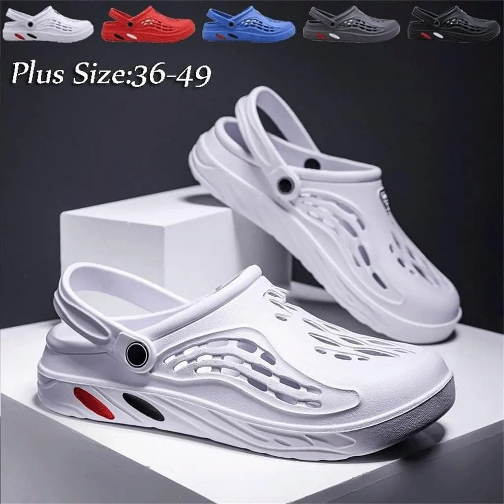 Men Sandals Lightweight Casual Shoes Soft Sole Hole Shoes Slides Men Clogs Outdoor Beach Falt Slippers(Blue,48 Code)