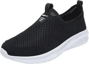 Men Walking Shoes Athletic Running Shoes Knit Mesh Tennis Casual Shoes Lightweight Breathable Workout Footwear Slip on High Top Sock Sneakers White