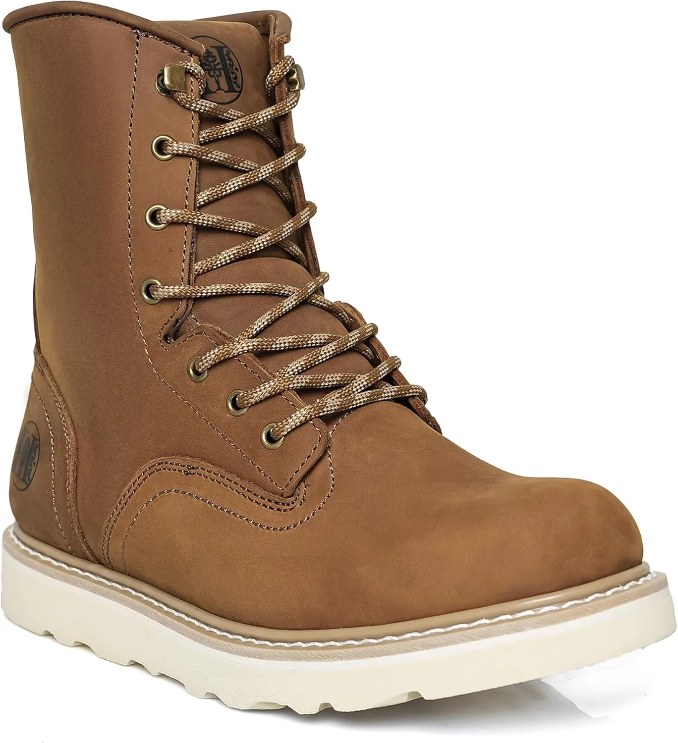 Men's 6"-8" Soft Toe Men's Work Boots, Water Resistant Leather EH Safety Boots With Non-Slip Wedge Outsole 805-809