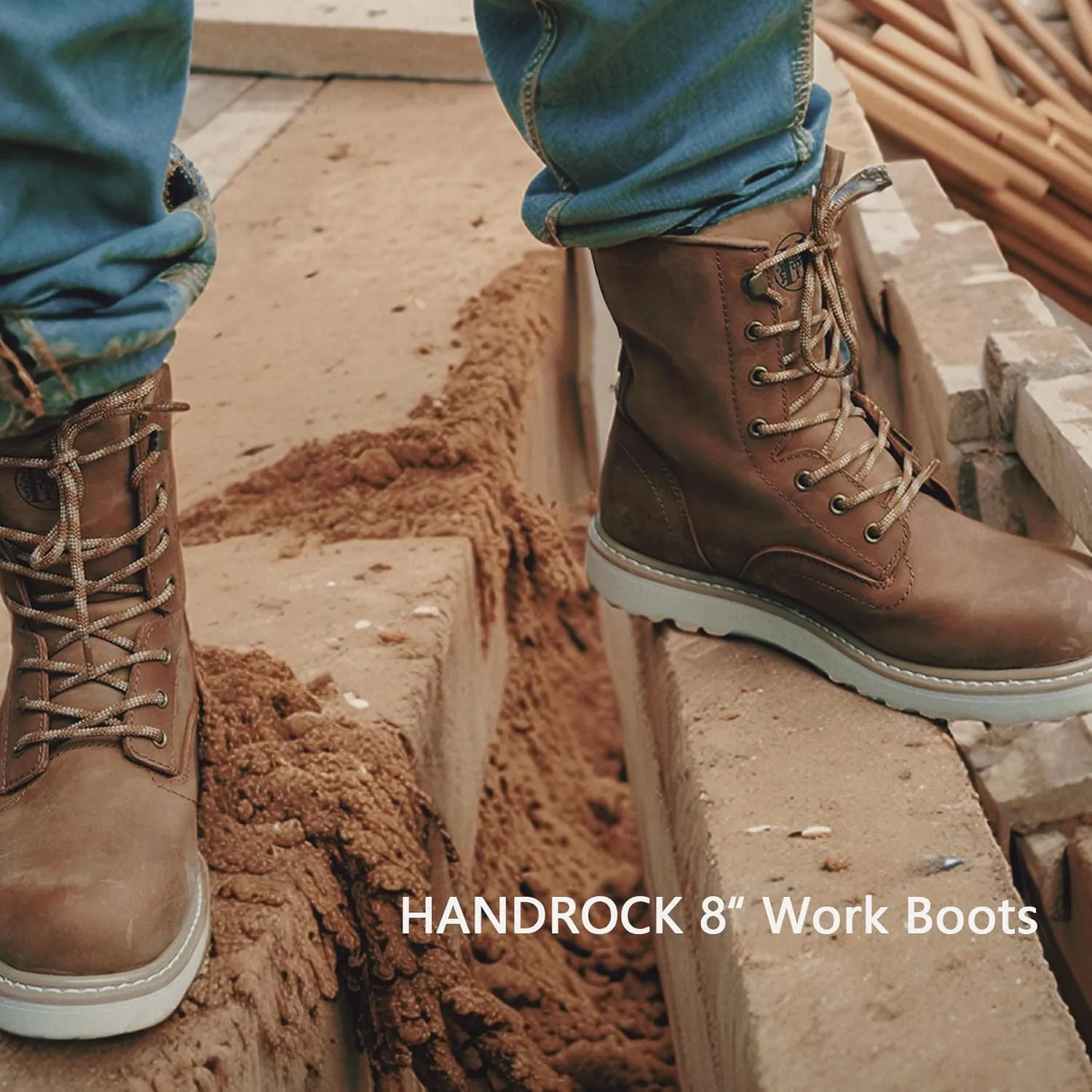 Men's 6"-8" Soft Toe Men's Work Boots, Water Resistant Leather EH Safety Boots With Non-Slip Wedge Outsole 805-809