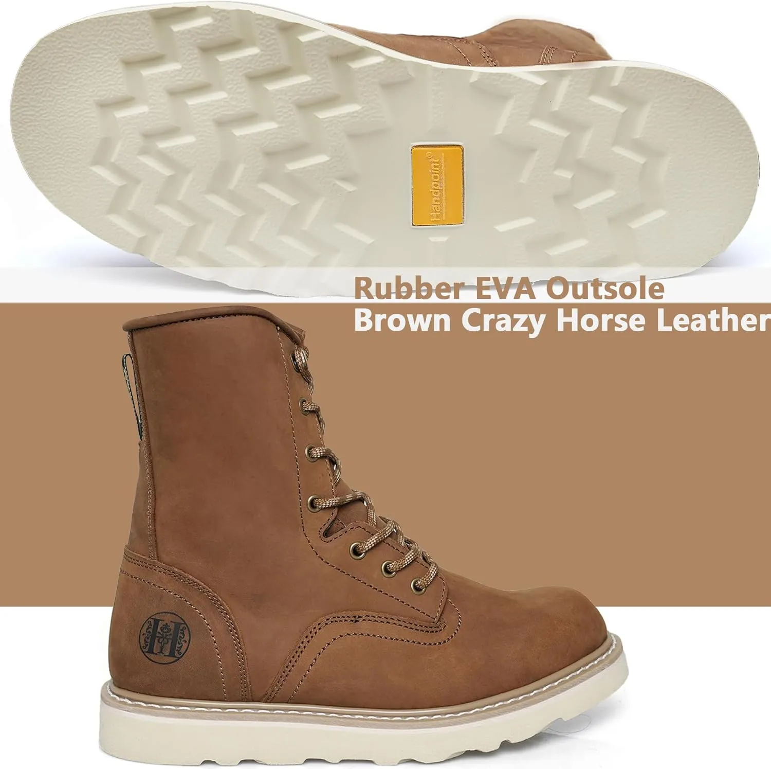 Men's 6"-8" Soft Toe Men's Work Boots, Water Resistant Leather EH Safety Boots With Non-Slip Wedge Outsole 805-809