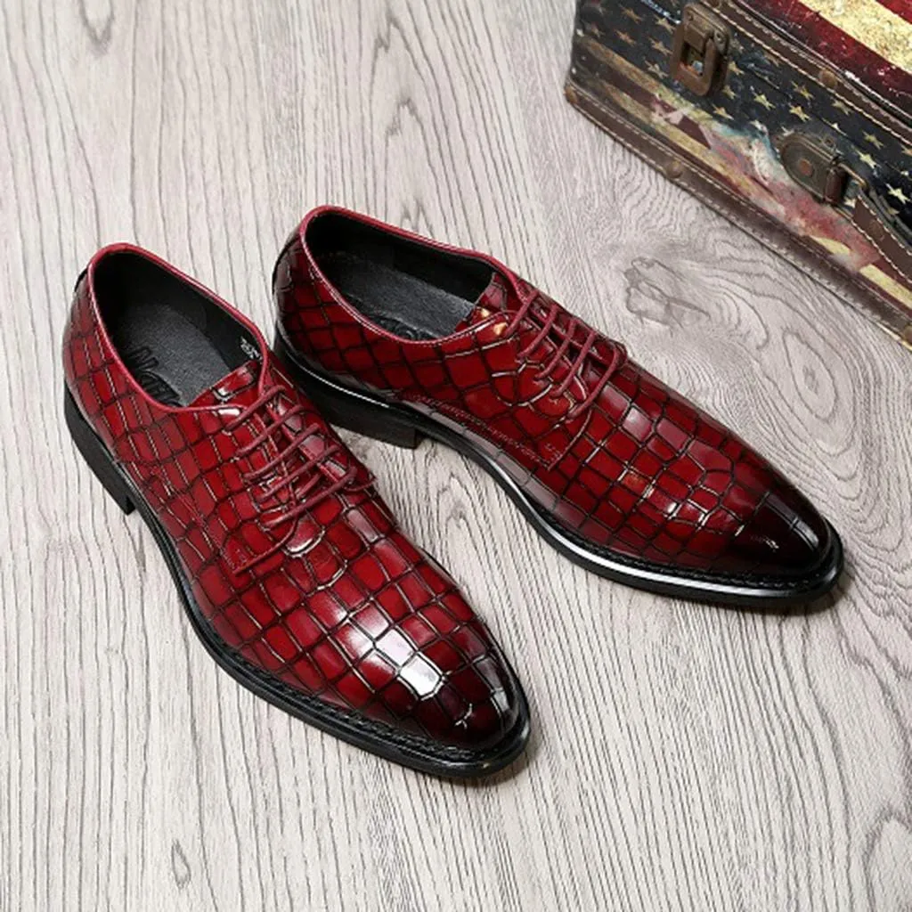 Men's Business Leather Shoes,Work Party Banquet Dress Shoes Crocodile Pattern Lace up Footwear,Brown- 44/UK 9.5/US 10