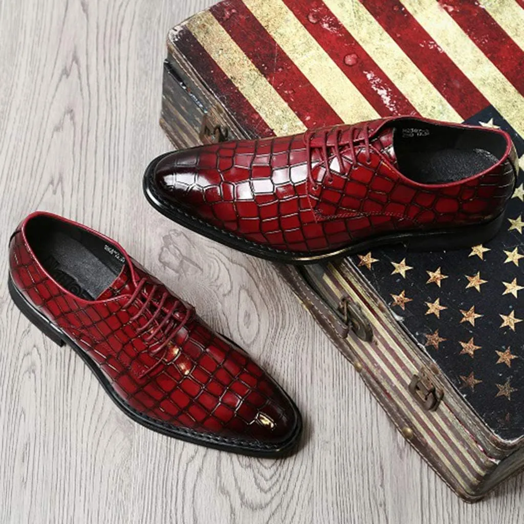 Men's Business Leather Shoes,Work Party Banquet Dress Shoes Crocodile Pattern Lace up Footwear,Brown- 44/UK 9.5/US 10