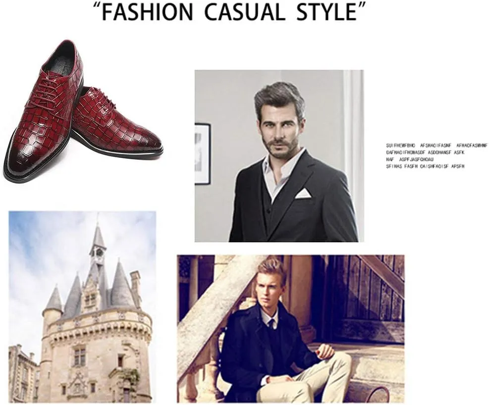 Men's Business Leather Shoes,Work Party Banquet Dress Shoes Crocodile Pattern Lace up Footwear,Brown- 44/UK 9.5/US 10