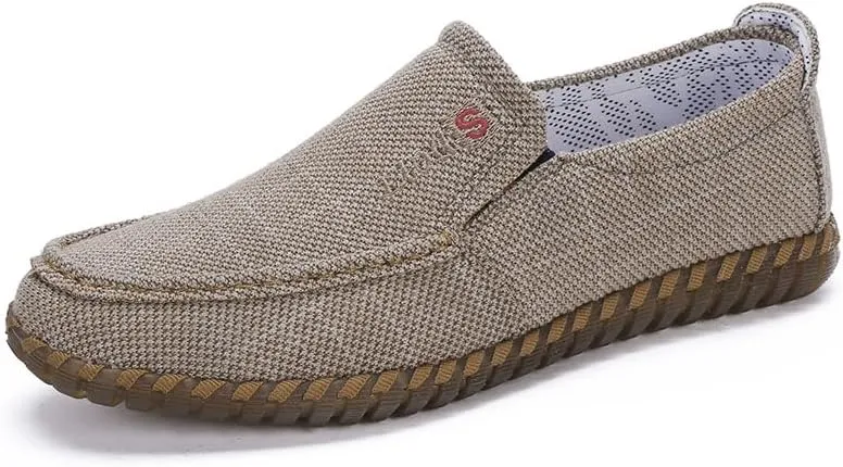 Mens Canvas Loafers Lightweight Breathable Walking Shoes Comfortable Non-Slip Driving Shoes Retro Casual Fashion