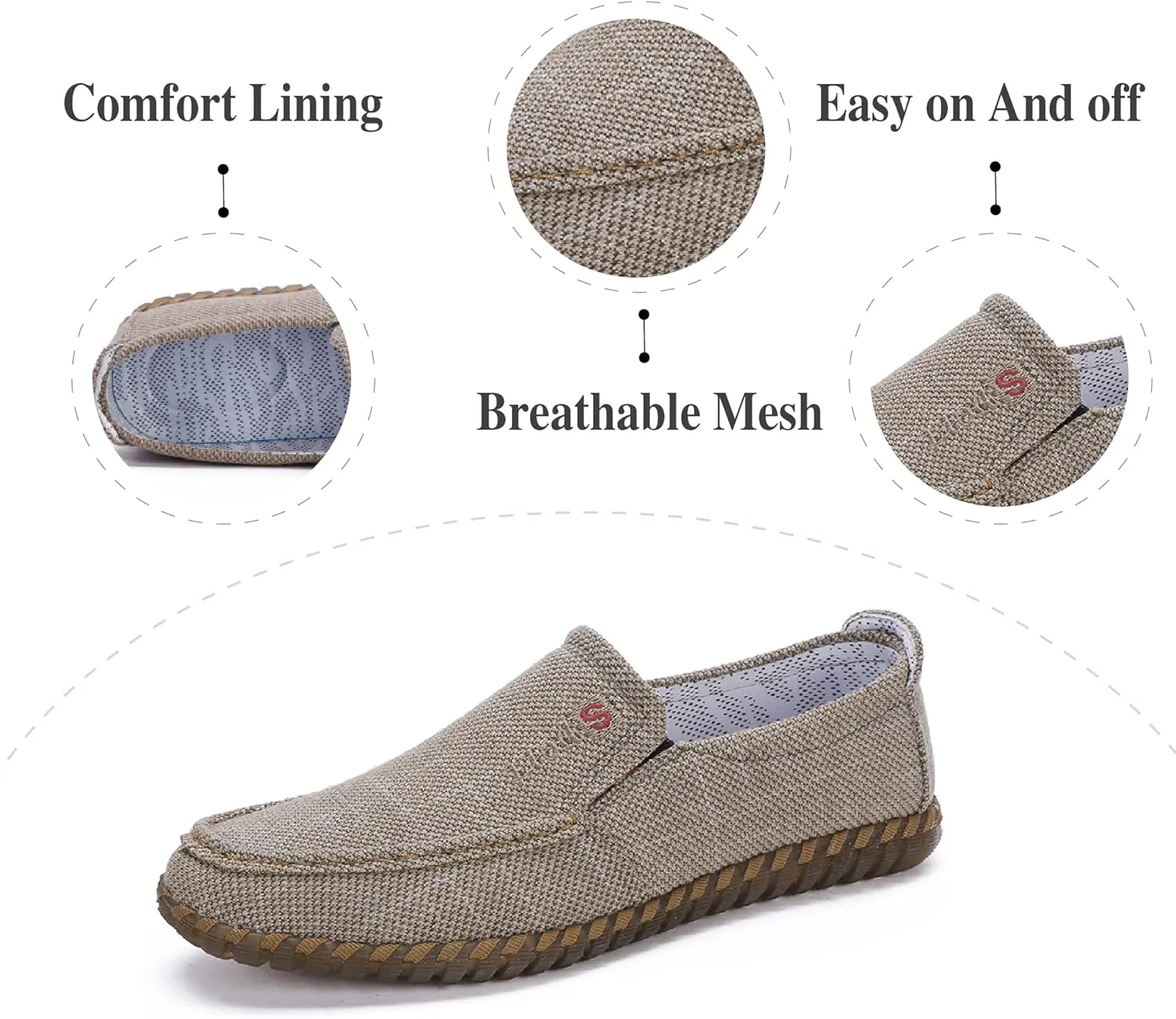 Mens Canvas Loafers Lightweight Breathable Walking Shoes Comfortable Non-Slip Driving Shoes Retro Casual Fashion