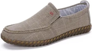 Mens Canvas Loafers Lightweight Breathable Walking Shoes Comfortable Non-Slip Driving Shoes Retro Casual Fashion