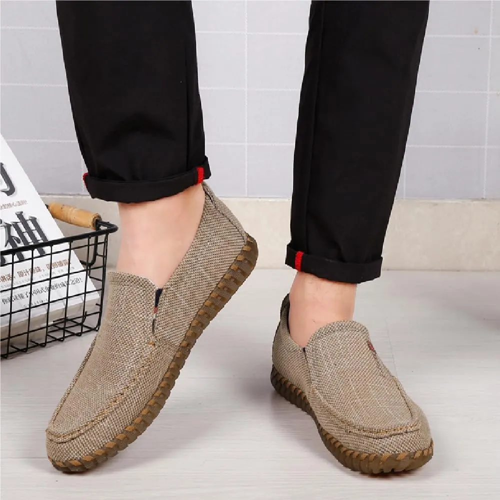 Mens Canvas Loafers Lightweight Breathable Walking Shoes Comfortable Non-Slip Driving Shoes Retro Casual Fashion