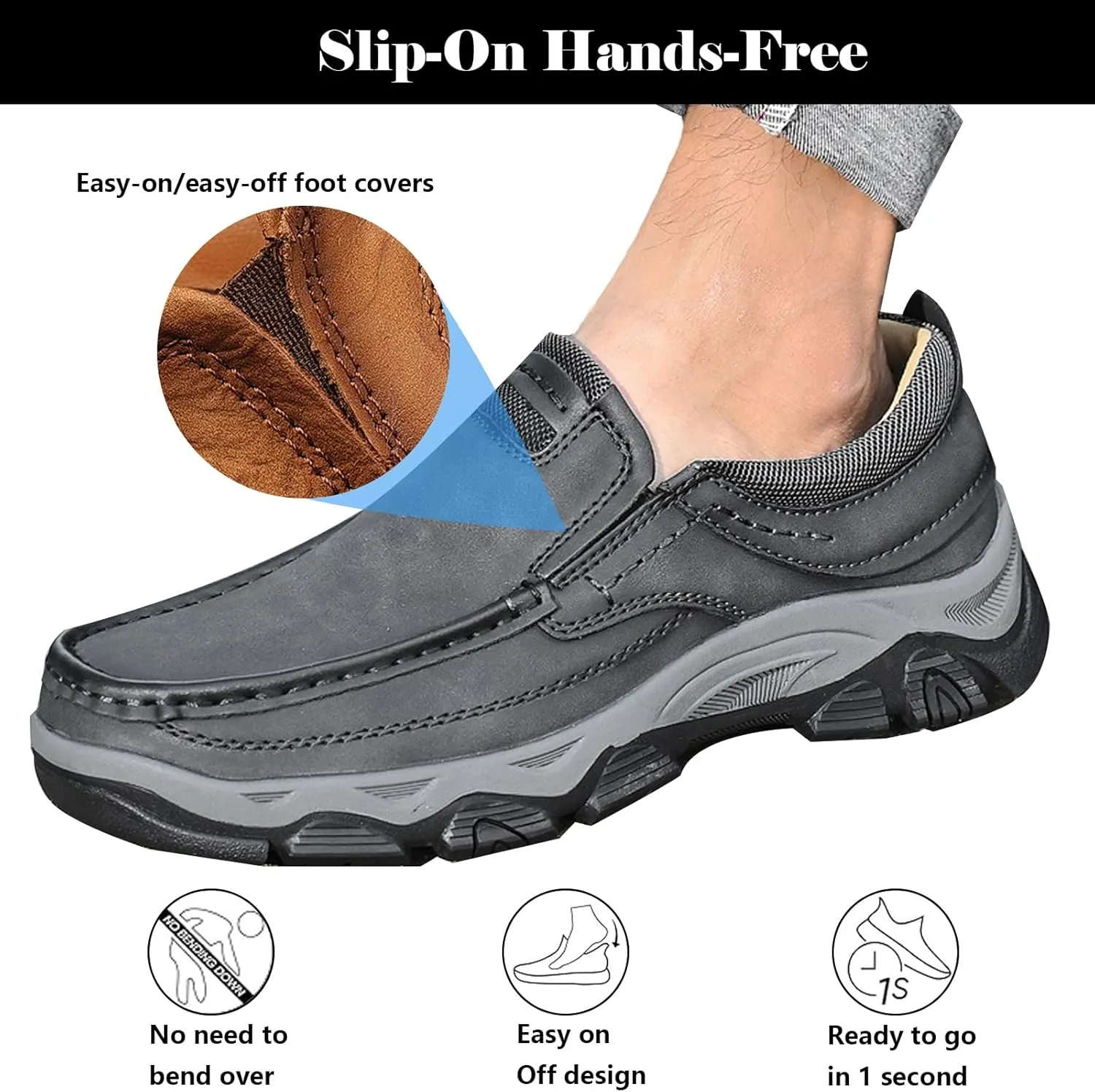 Men's Comfortable Waterproof Orthopedic Walking Shoes, Slip on Boots for Men Work Loafers, No Laces Lightweight Breathable Casual Sneaker, for Outdoor Hiking