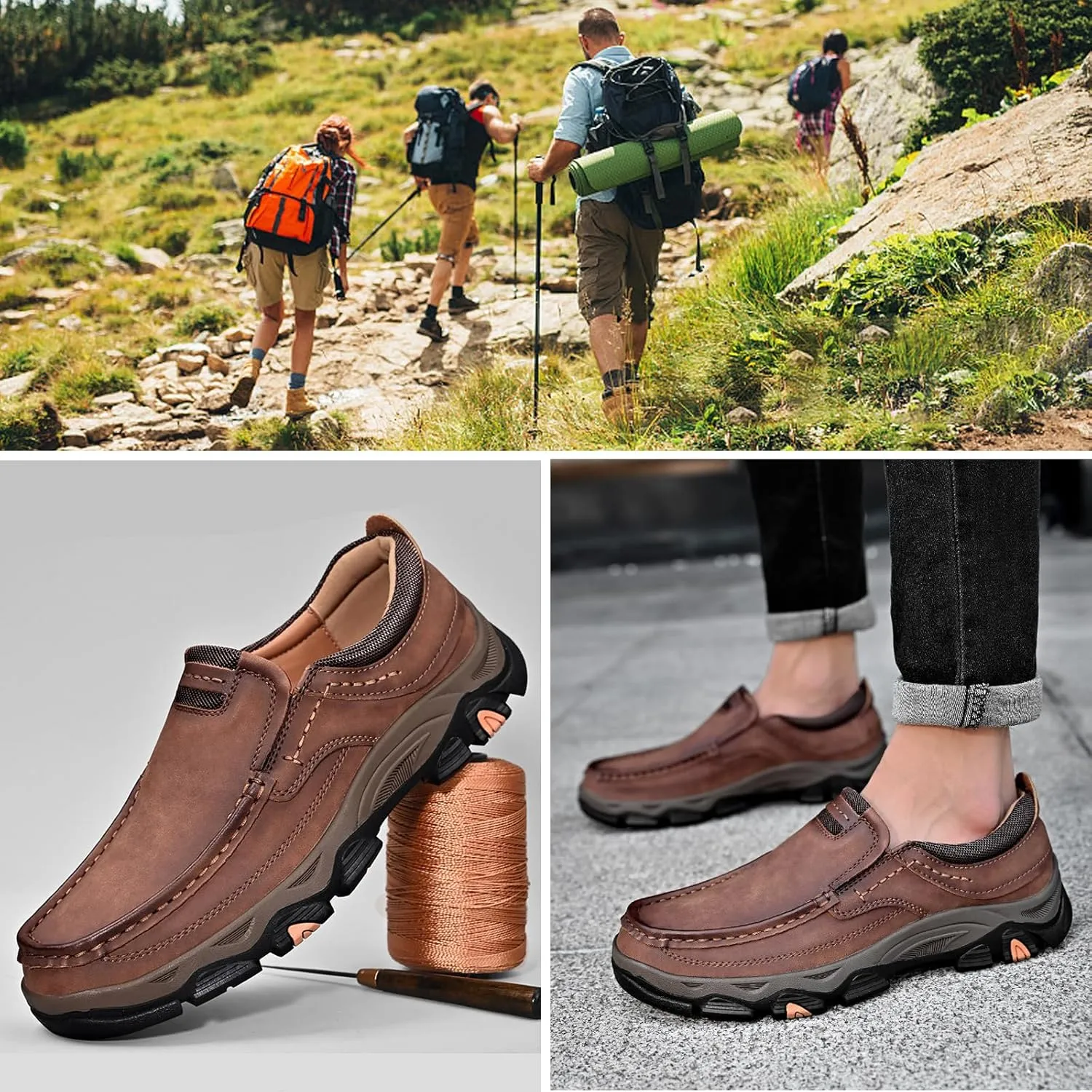 Men's Comfortable Waterproof Orthopedic Walking Shoes, Slip on Boots for Men Work Loafers, No Laces Lightweight Breathable Casual Sneaker, for Outdoor Hiking