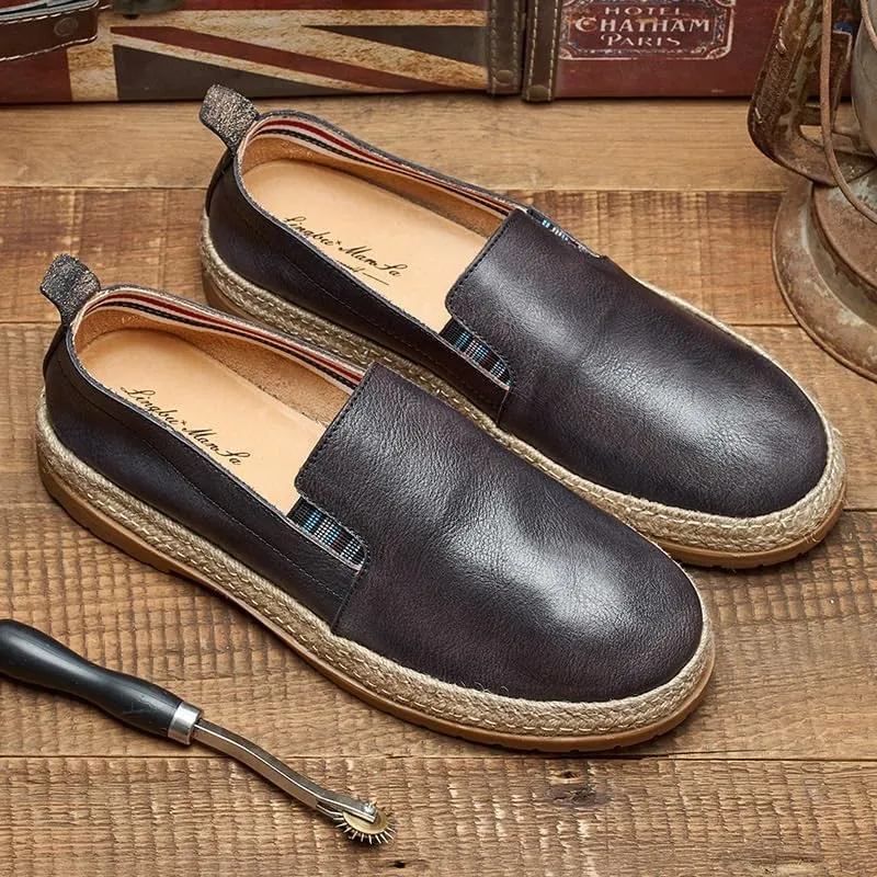 Mens Commuter Slip-Resistant Lightweight Breathable Easy to Walk Men's Leather Hand-Sewn Flats Loafers Men's Monk