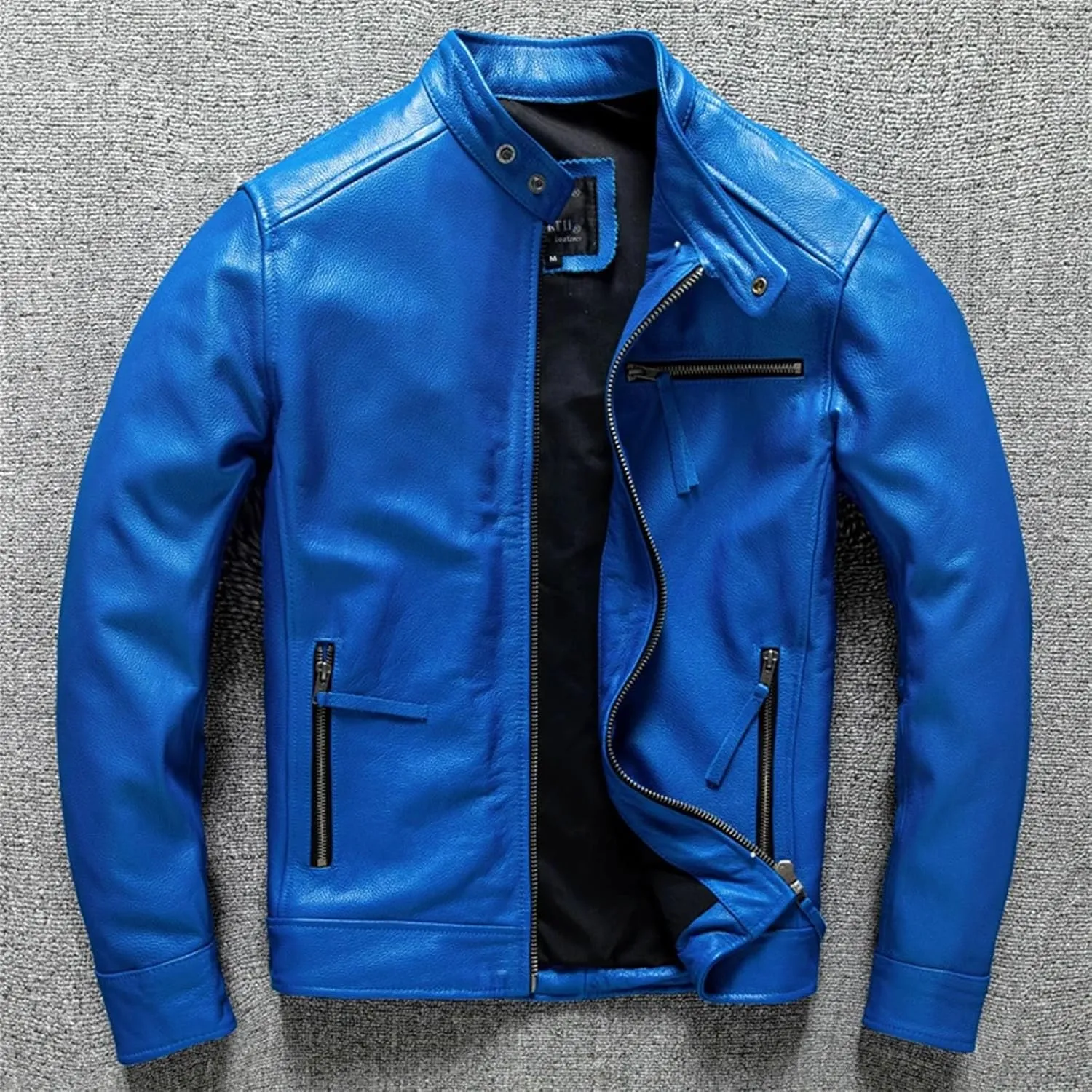 Men’s Cowhide Leather Jacket Cool Weather Slim Fit Motorcycle Coat