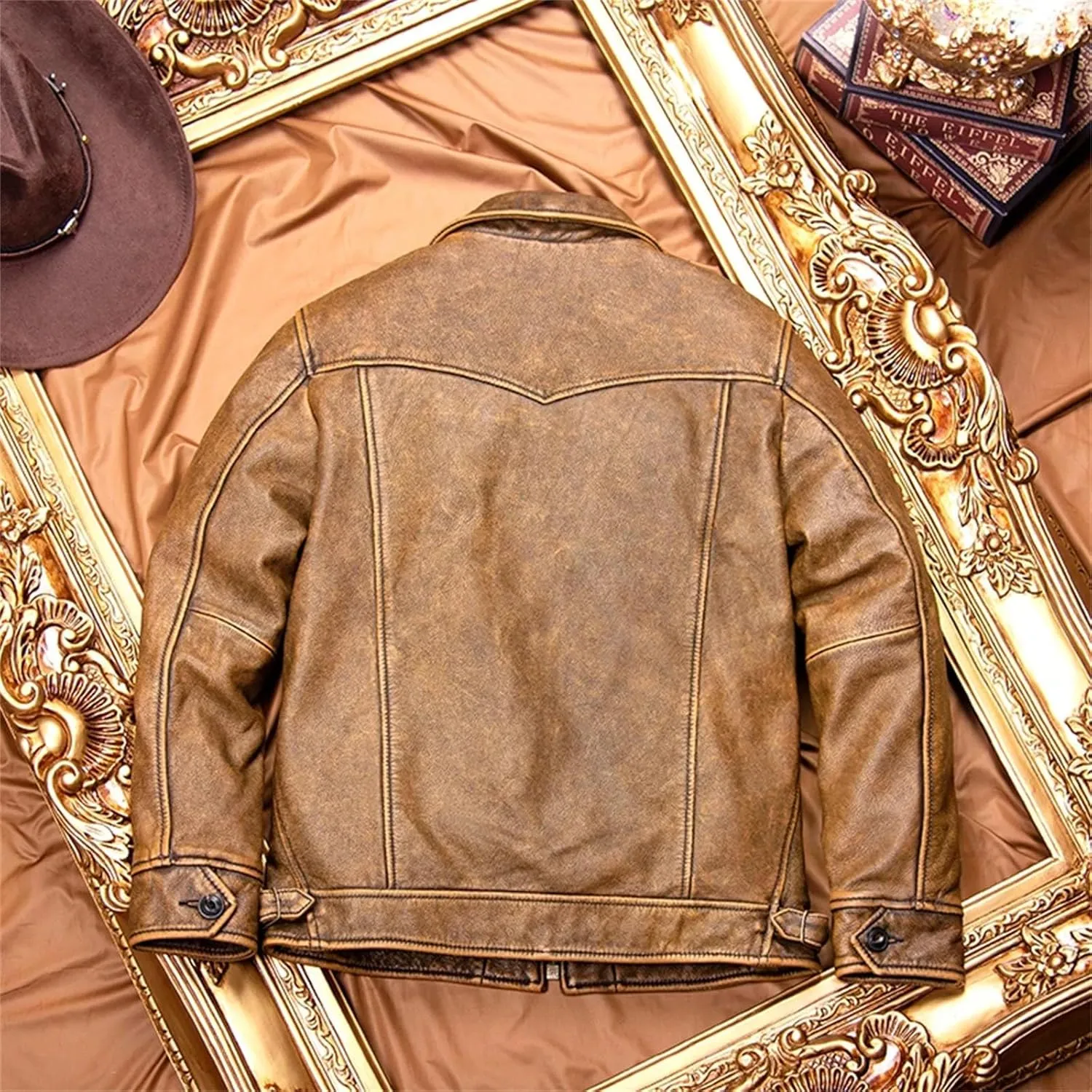 Men’s Cowhide Leather Jacket Cool Weather Textured Design Casual Coat