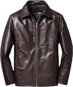 Men’s Cowhide Leather Jacket Loose Fit Spring Cool Weather Soft Casual Outerwear
