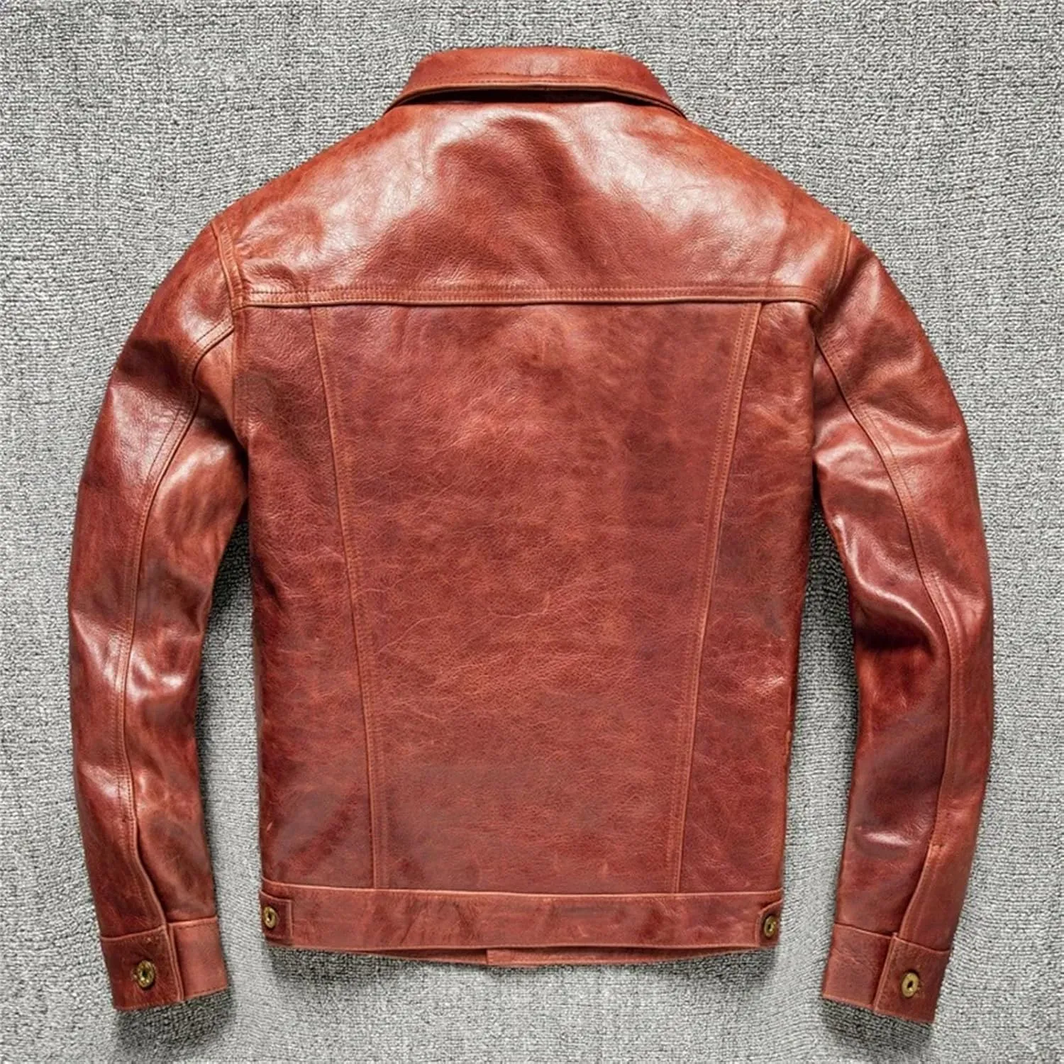 Men’s Cowhide Leather Jacket Quilted Lining Spring Winter Casual Overcoat