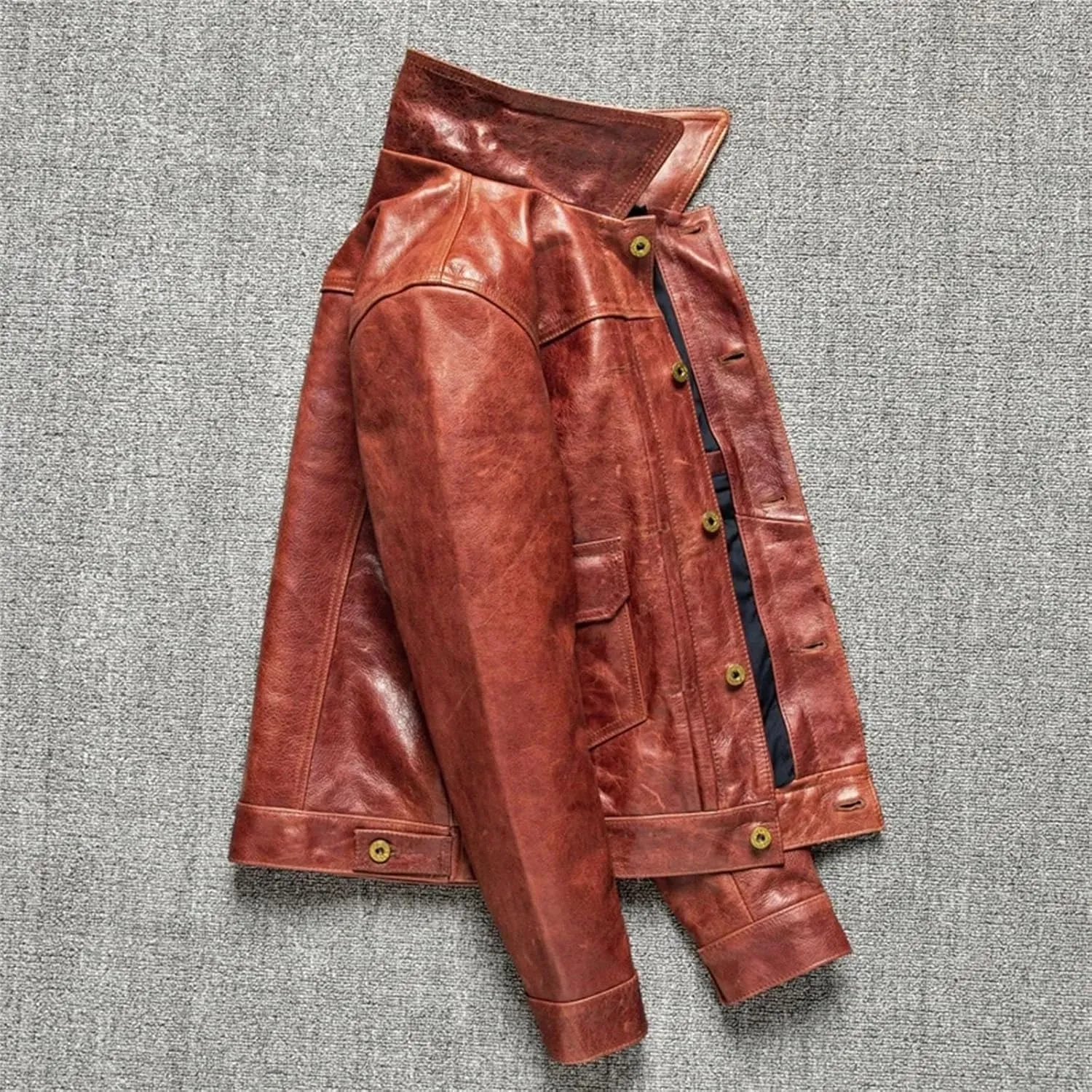 Men’s Cowhide Leather Jacket Quilted Lining Spring Winter Casual Overcoat