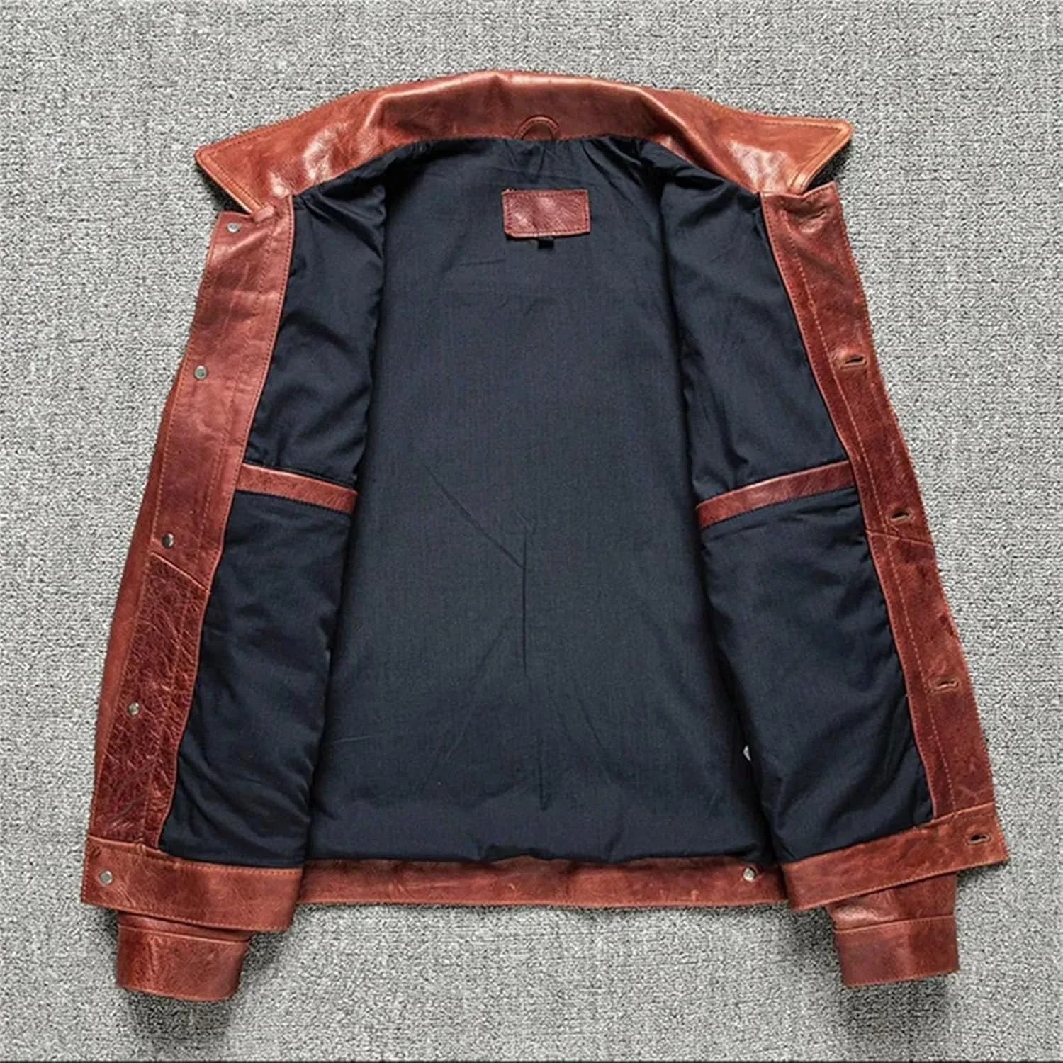 Men’s Cowhide Leather Jacket Quilted Lining Spring Winter Casual Overcoat